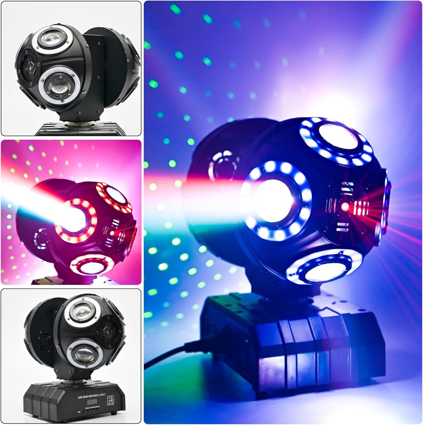 LED Moving Head DJ Light Rotating Beam Stage Lights Pin Spotlight Event Sound Control Dmx512 Disco Lighting KTV Disco Party Wedding Concert Festivals… (2Head DJ Light)