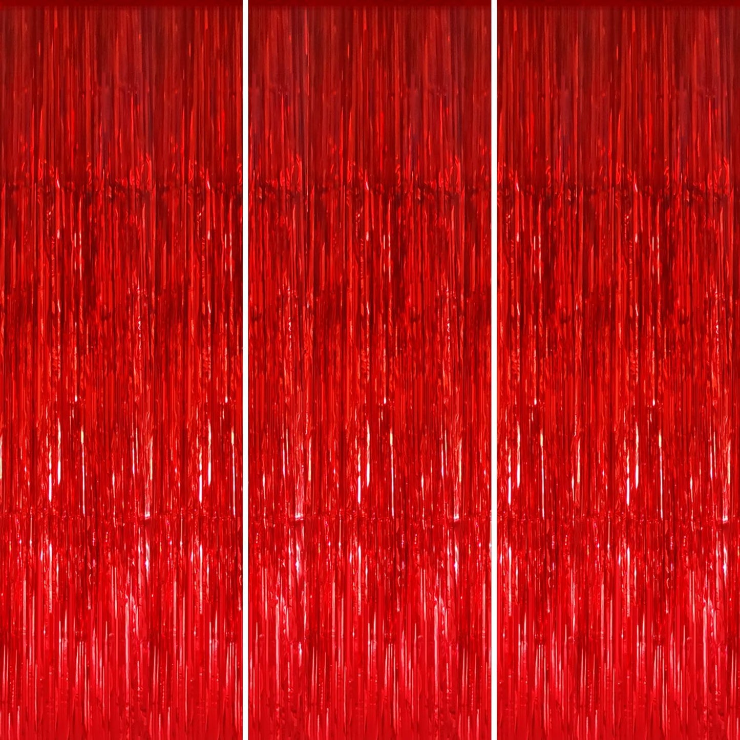 GOER 3.2 ft x 8.2 ft Metallic Tinsel Foil Fringe Curtains Party Photo Backdrop Party Streamers for Birthday,Graduation,New Year Eve Decorations Wedding Decor (3 Pcs, Red)