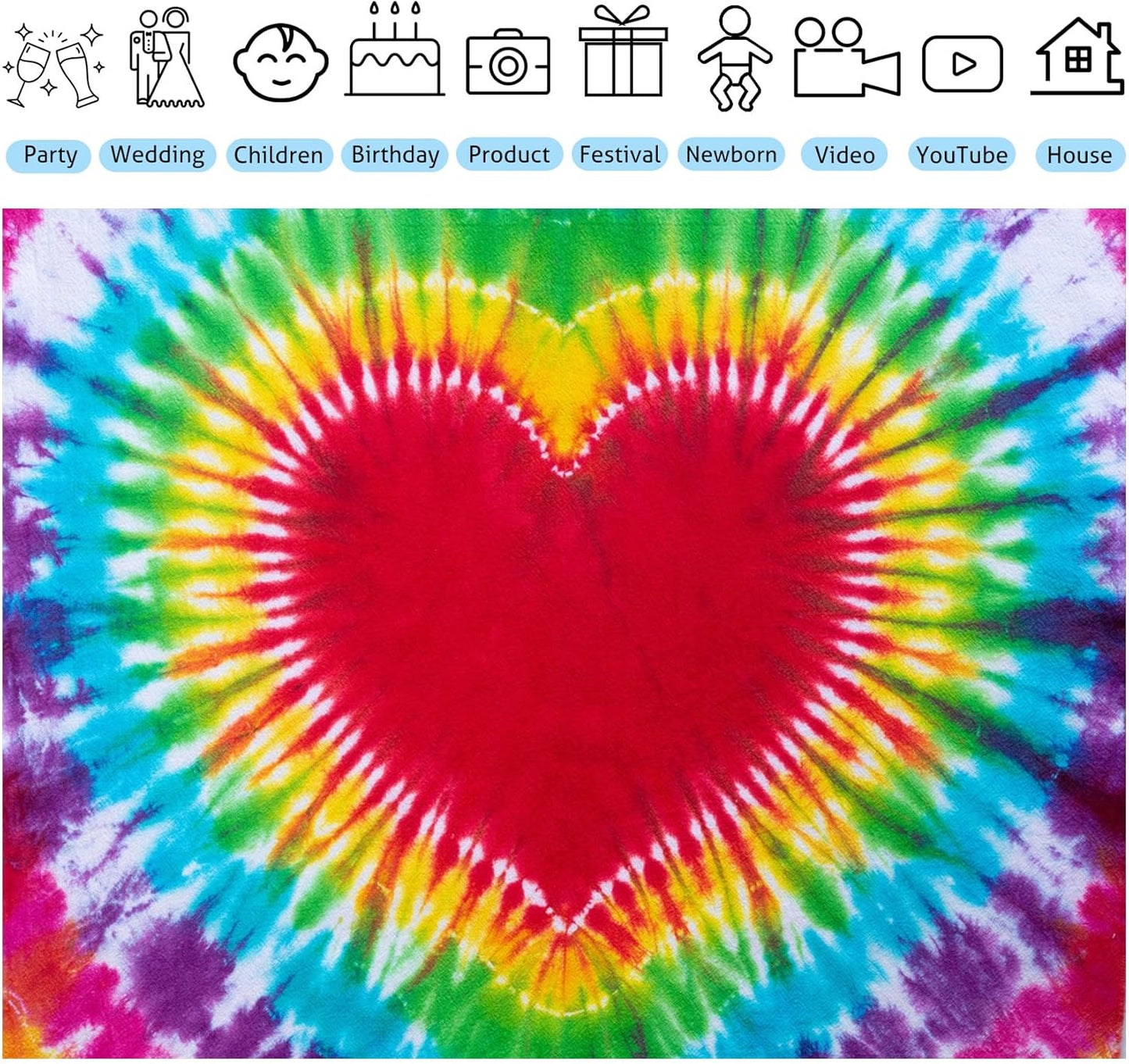 Hippie Backdrop 15x10ft 60s 70s Backgrounds Tie Dye Theme Party Decorations Hippie Supplies Photo Booth Props