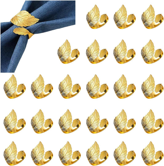 Napkin Rings Set of 50 pcs, Gold Leaf Napkins Rings Holders Bulk for Wedding,Holleween Dinner,Birthday,Christmas,Thanksgiving Party of Table Setting Decor (Golden Leaves 50 pcs)