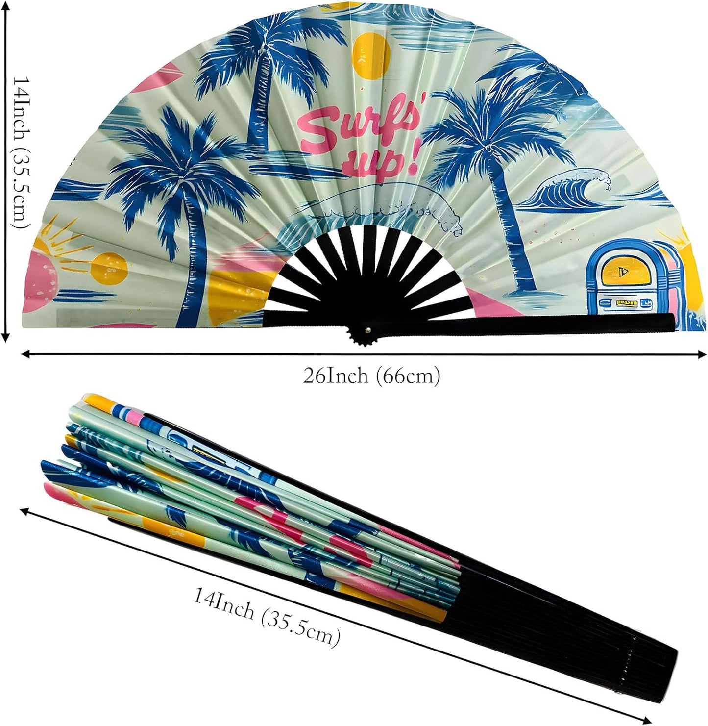 Large Folding Rave Fan Boots On The Ground Hand Fan Clacking Fans for Line Dancing Clack Fan for Raves, Concert, Festivals, Party, Gifts, Performance (Surf)