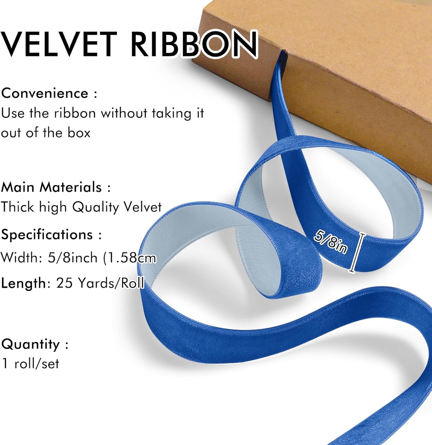 Royal Blue Velvet Ribbon 5/8'' 25 Yards for Christmas Tree, Gift Wrapping, Flower Bouquet, Wreath Decorations, Bow Making