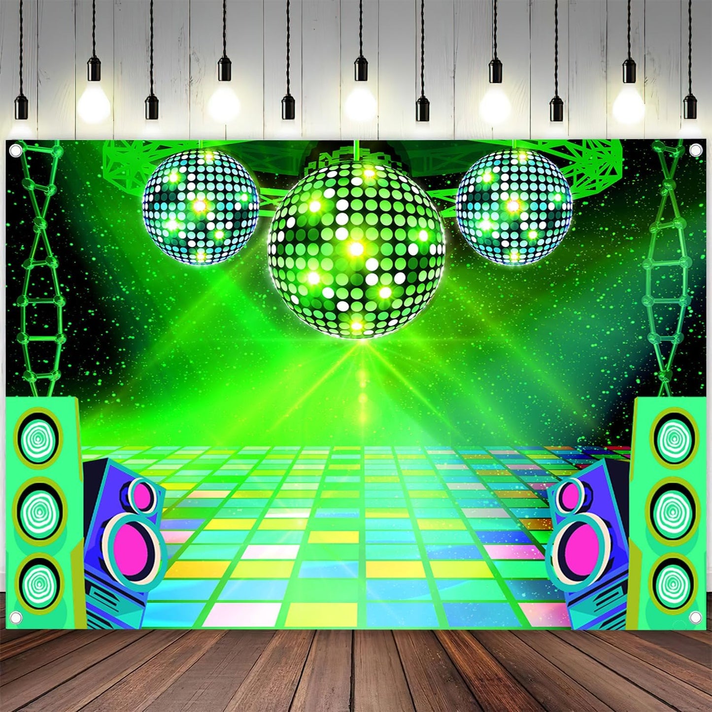 Dance Party Backdrop Retro 80s 90s Theme Stage Dance Ball Music Birthday Party Decoration DJ Photography Background 5 x 3 ft for Baby Shower Picture Photo Shoot Polyester Fabric, Red