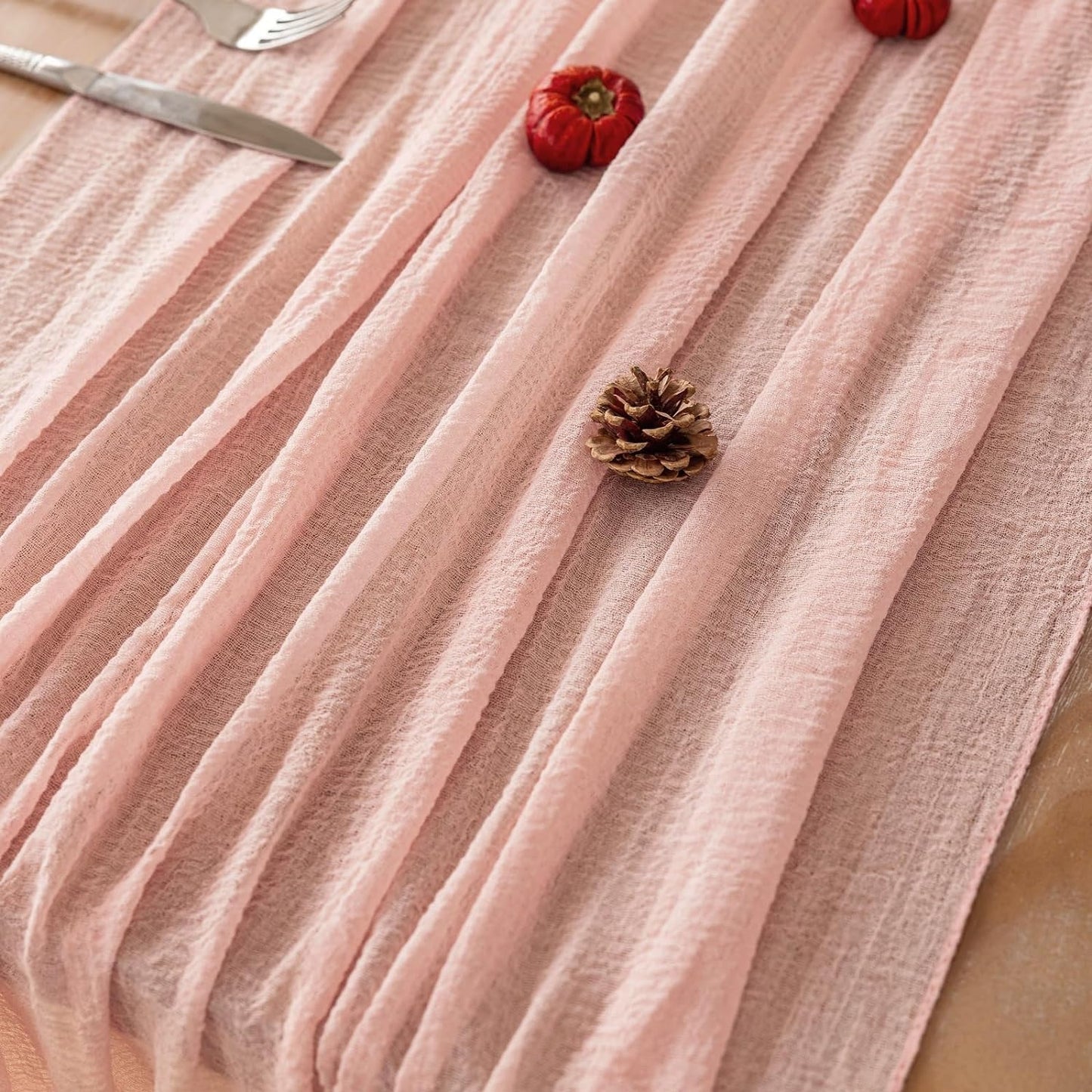 6pcs Pink Gauze Rustic Cheesecloth Table Runner 120 Inch 10 FT for Wedding Baby Shower Bridal Shower Birthday Engagement Garden Outdoor Party Long Sheer Boho Decorations
