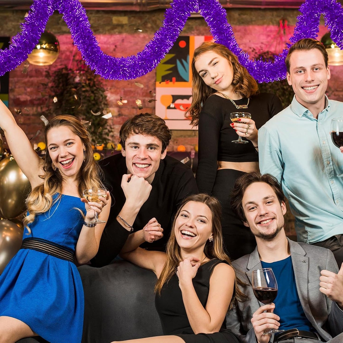 50 Feet Purple Christmas Tinsel Garland, Metallic Foil Twist Banner Wall Hanging Tinsel Streamers Backdrop for Parade Floats, Christmas, Mother's Day, Birthday Party Decorations(2in x 50ft)