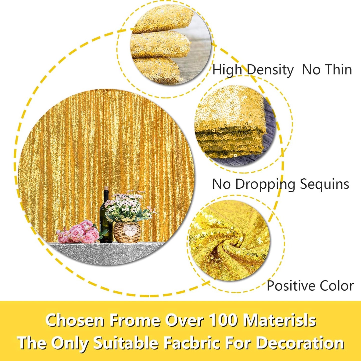 4FTx8FT Gold Sequin Backdrop Curtains 2 Panels Sequin Sparkly Background Drapes for Parties