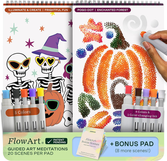 Lifelines FlowArt Activity Pad, 2-Pack Fall Set + Bonus Pad - Guided Art Meditations with Markers - Illuminate & Create and Pogo-Dot - Coloring Books for Teens, Adults & Seniors