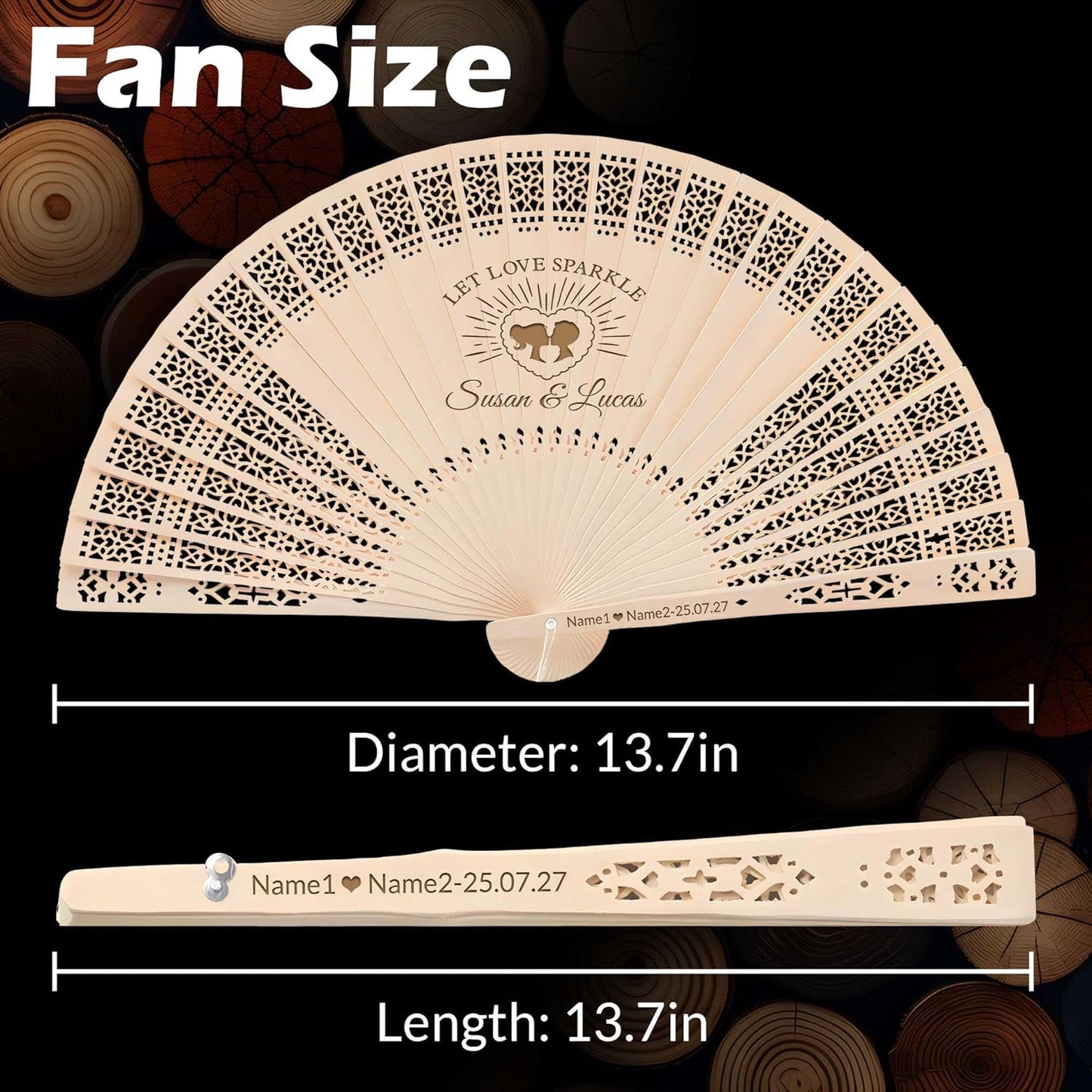 10 PCS Custom Fans Personalized Folding Fans for Line Dancing Wooden Hand Fan Wedding Favors Bulk Fans for Guests Party Event Use (Style13)