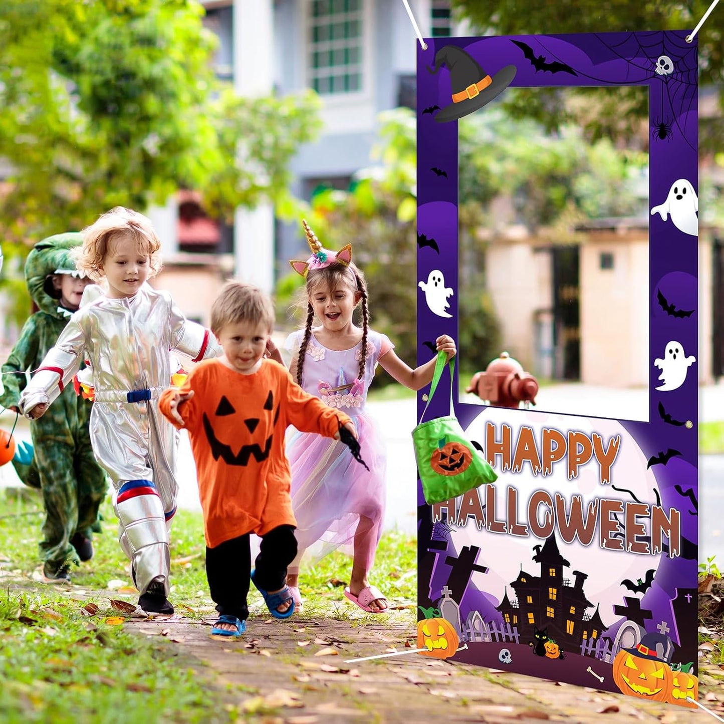 Halloween Photo Booth Props Frame Party Decorations 35 x 73Inch Halloween Picture Backdrop for Birthday Party Supplies Indoor Outdoor Decor (Purple)