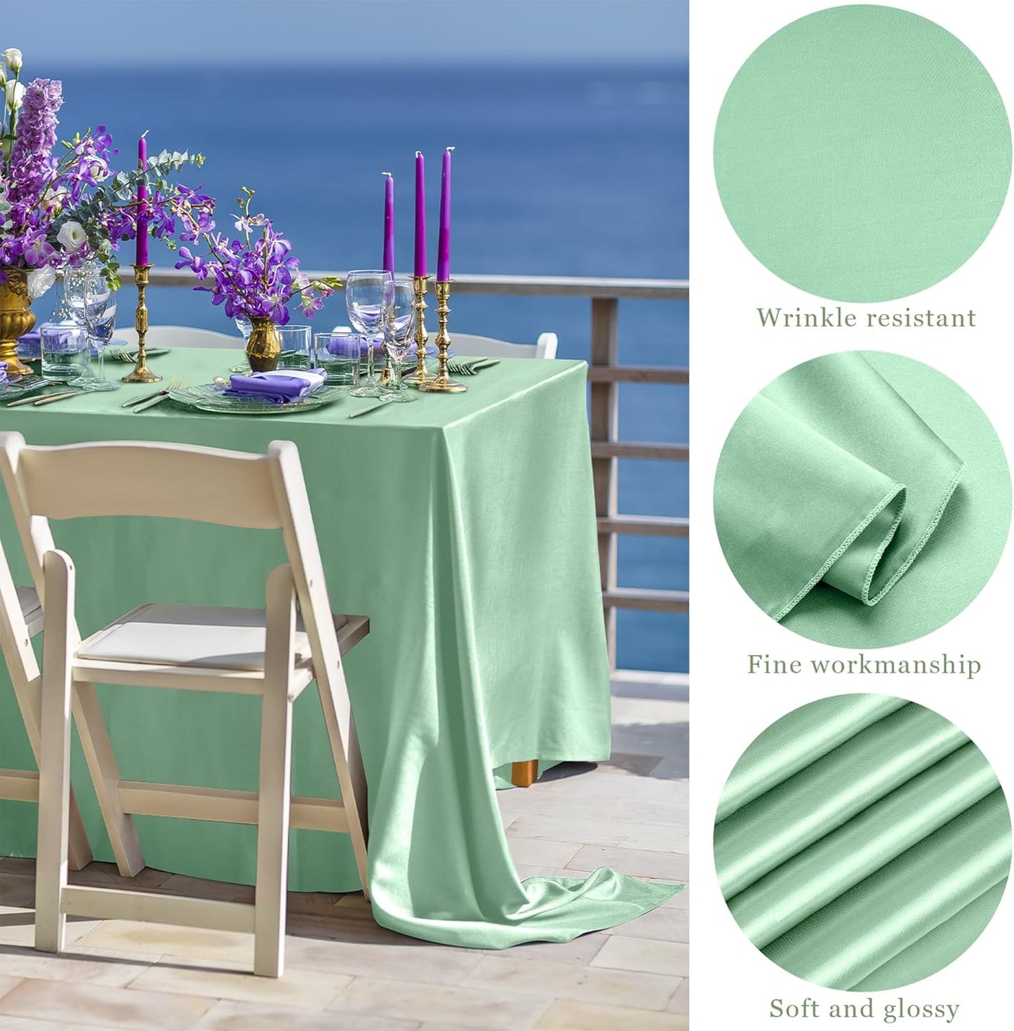 TURSTIN 1 Pack Sage Green Satin Tablecloth 102 x 58 Inch Overlay Satin Table Cover Rectangle Bright Silk Tablecloth Smooth Fabric Table Decoration for Wedding Banquet Party Events