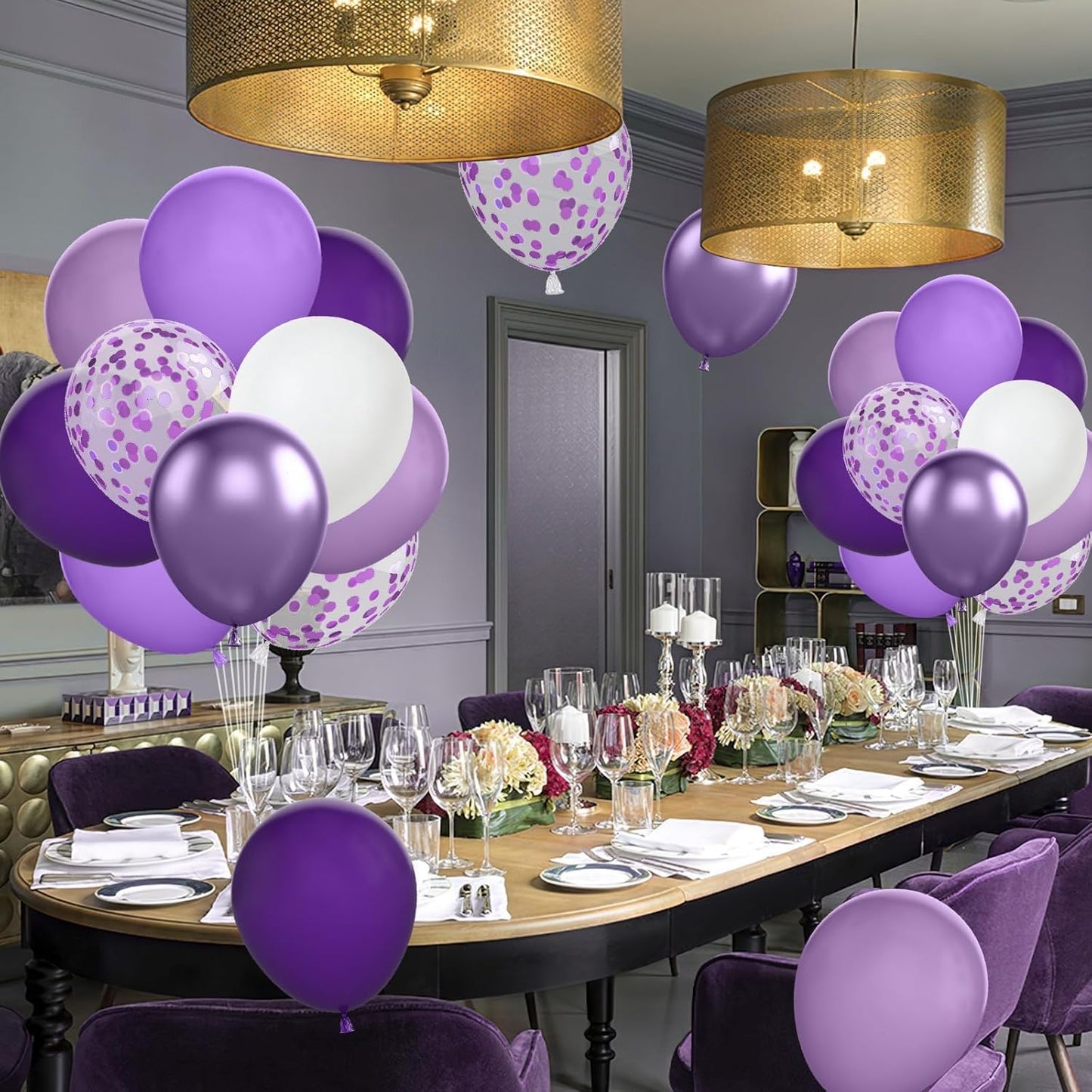 FunHot 60 Pcs Purple Balloons, 12 Inch Metallic Purple Confetti Balloons for Girls Women Birthday Wedding Bridal Baby Shower Party Decorations