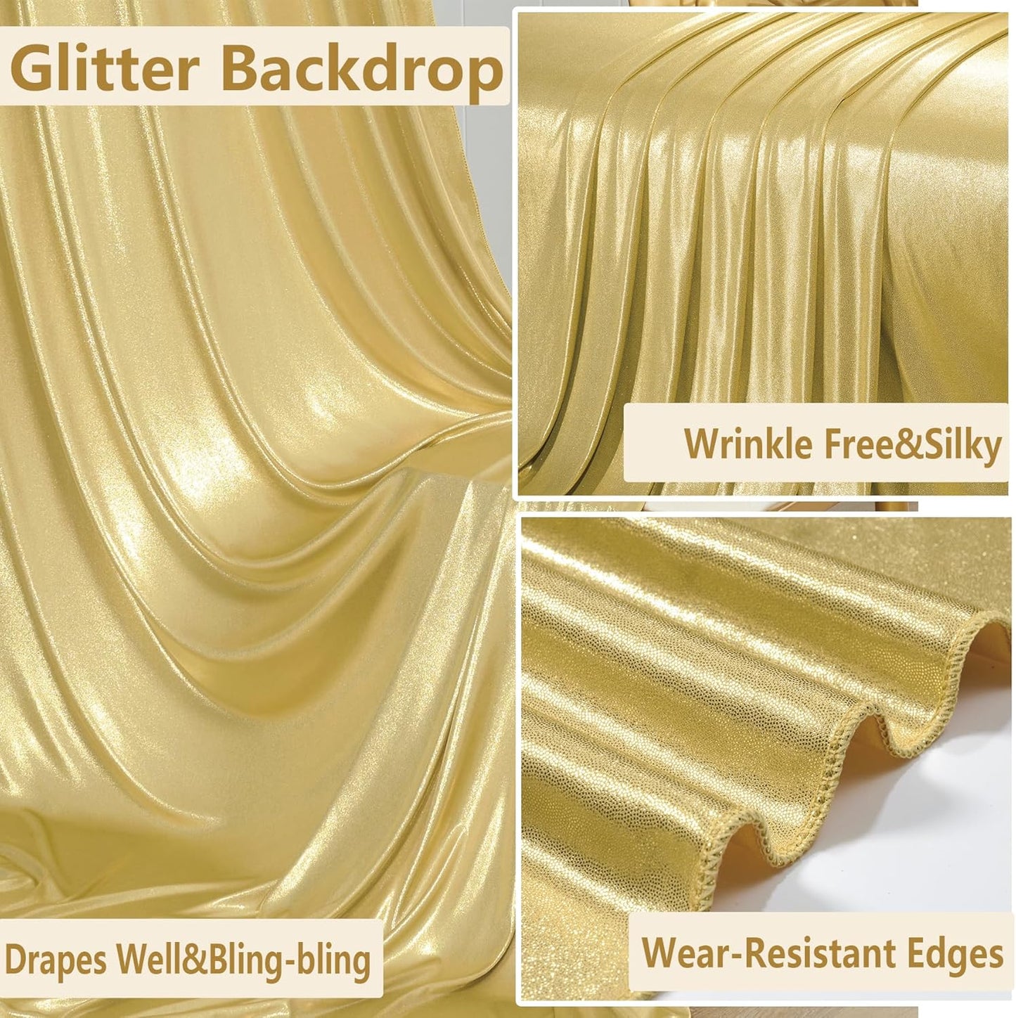 10x10 ft Wrinkle Free Gold Sequin Backdrop Curtain for Parties,Thick Not Fall-Off Glitter Wedding Backdrop Drapes,2 Panels 5x10ft Shimmer Photo Back Drop Cloth for Graduation Photography Background