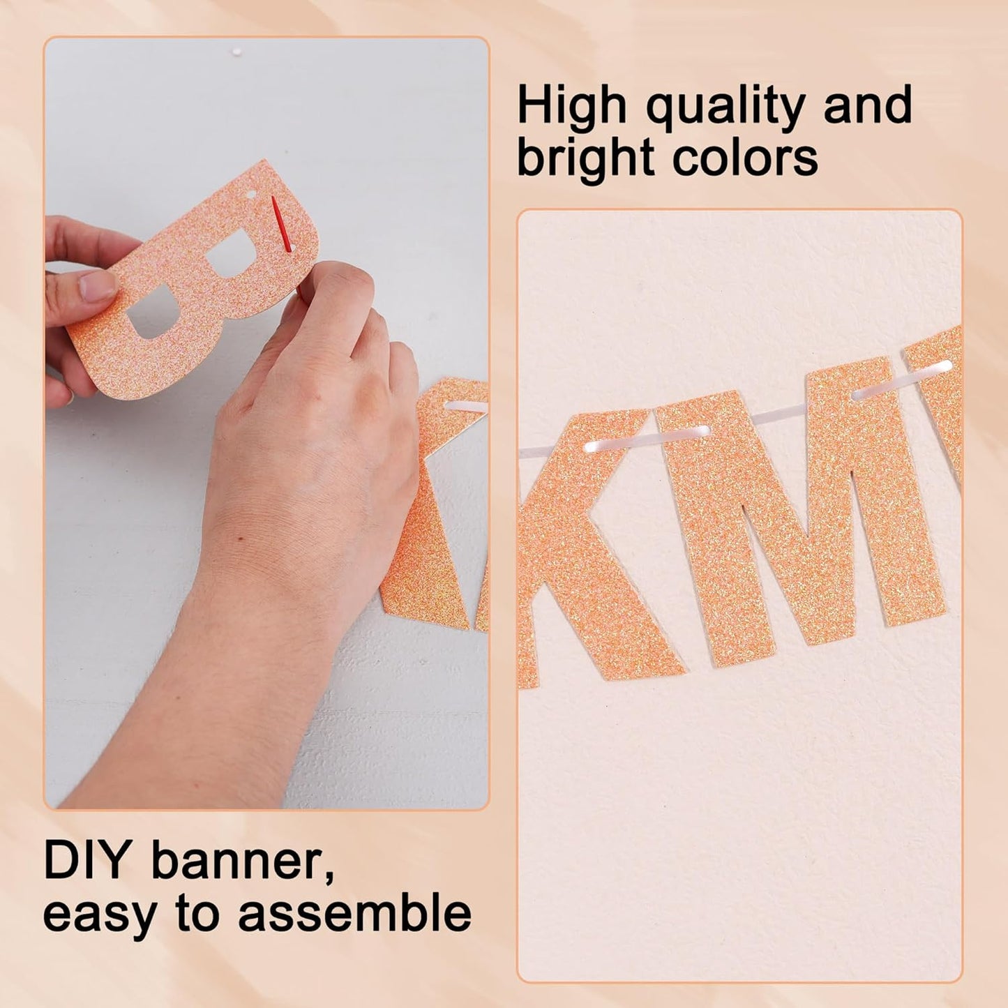 BEISHIDA 116 PCS Glitter Color Orange DIY Letter Banner Kit Make Your Own Banner，Including 111 Letters and Numbers 3 Rope and 6 Threading Device,Customized for Birthday Halloween Wedding Party Decor