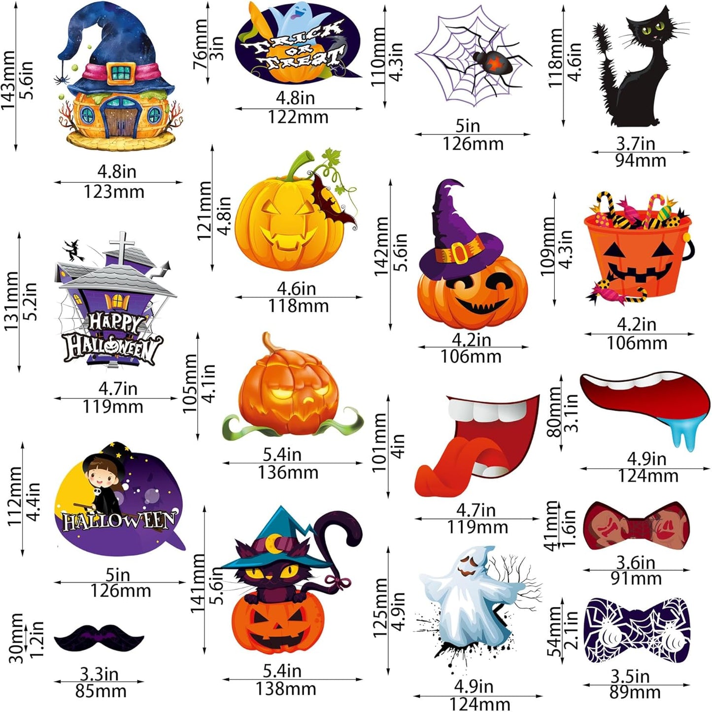 30 Pcs Halloween Photo Booth Props,Pumpkin Ghost Skull Mask Witch Hat Party Decoration Supplies,Halloween Selfie Dress-up Props Decoration