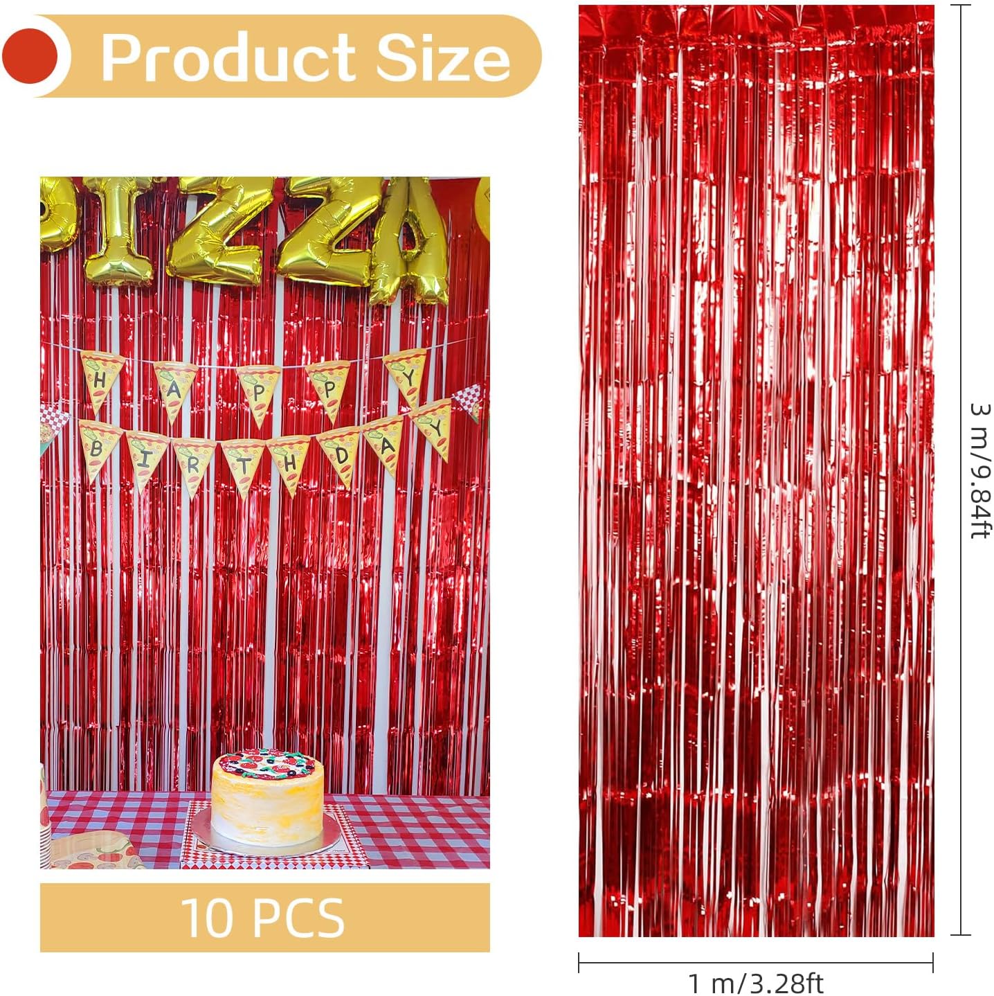 10 Pack Red Foil Curtain Backdrop 3.2ft x 9.8ft Metallic Tinsel Foil Fringe Curtains Streamer Photo Booth Backdrop for Birthday Party Engagement Bachelorette Party Decorations (Red)