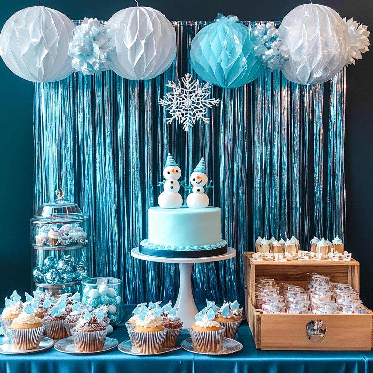 PartyWoo Light Blue Streamers Backdrop 3pcs Baby Blue Foil Fringe Streamer Curtain 8.2FT Tinsel Backdrop for Birthday Gender Reveal Baby Shower Graduation Pool Mermaid Under The Sea Party Decorations