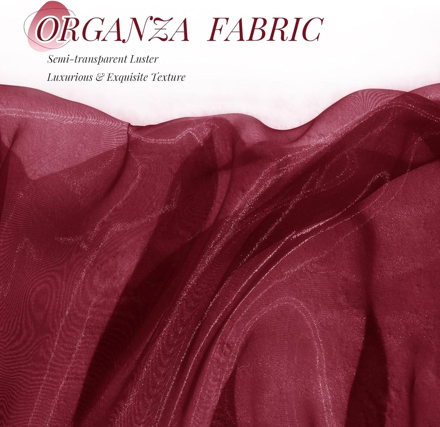 P Pothuiny Sheer Organza Fabric by The Yard, 3 Yards x 60 Inch Wide Bridal Burgundy Organza Tulle Fabric Roll Shiny Gauze Fashion Dress Sewing Craft for Wedding Party Decorations Backdrop