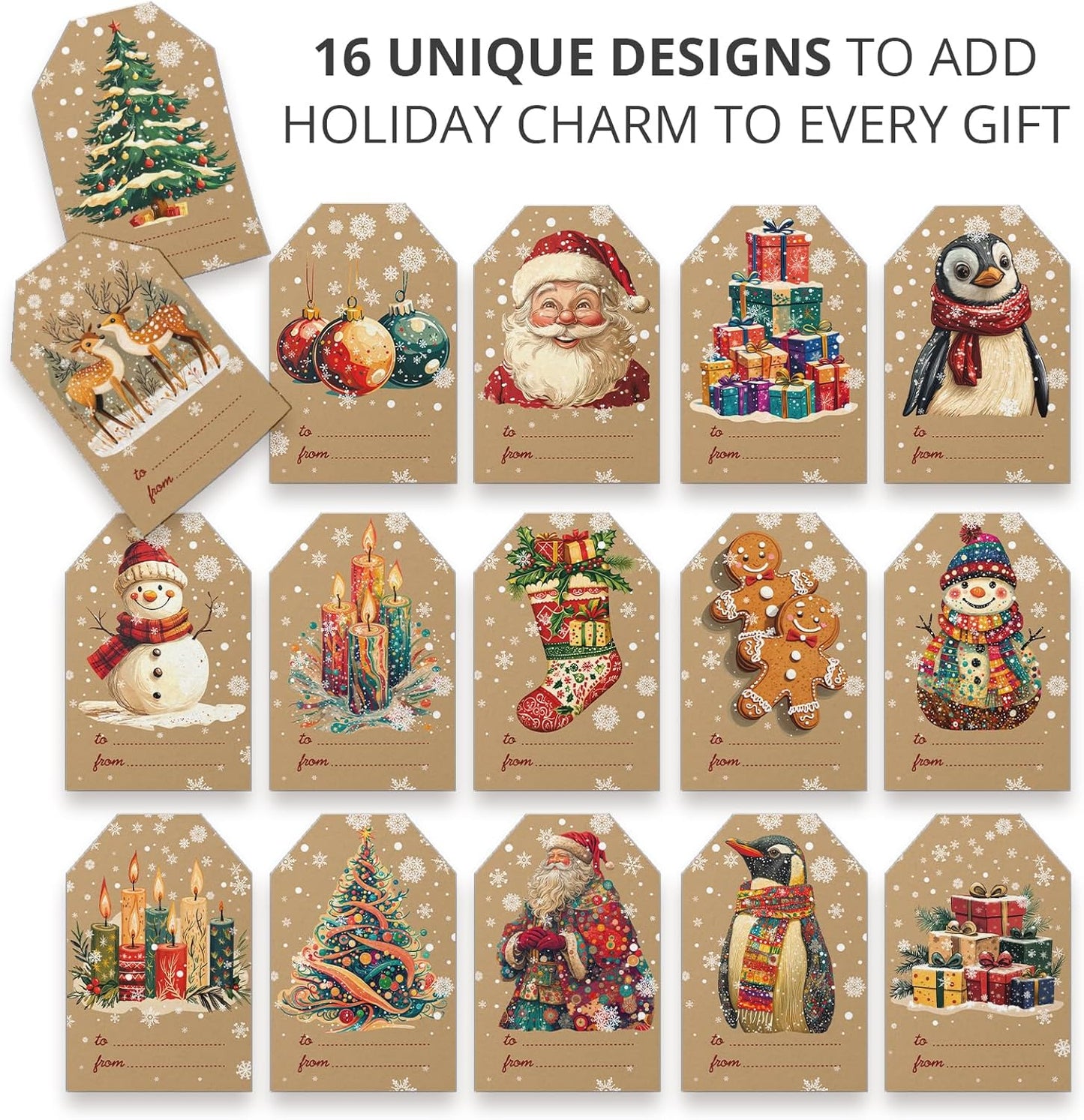 X-Protector Christmas Gift Tags 112 PCS - 3x2 in Christmas Wrapping Paper Name Tags - 5 Sheets of Self-Adhesive Xmas Present Labels Stickers - Peel and Stick Gift Wrap Tags!