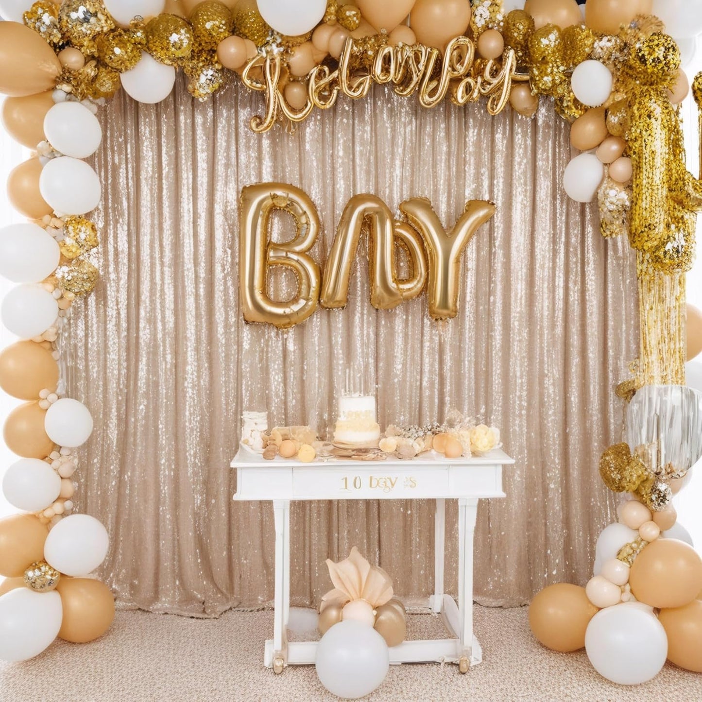 ShiDianYi Champagne Sequin Backdrop 8FTx10FT Photography Backdrops Wedding Curtains Sequined Curtain for Party Shimmer Background Baby Shower/Birthday