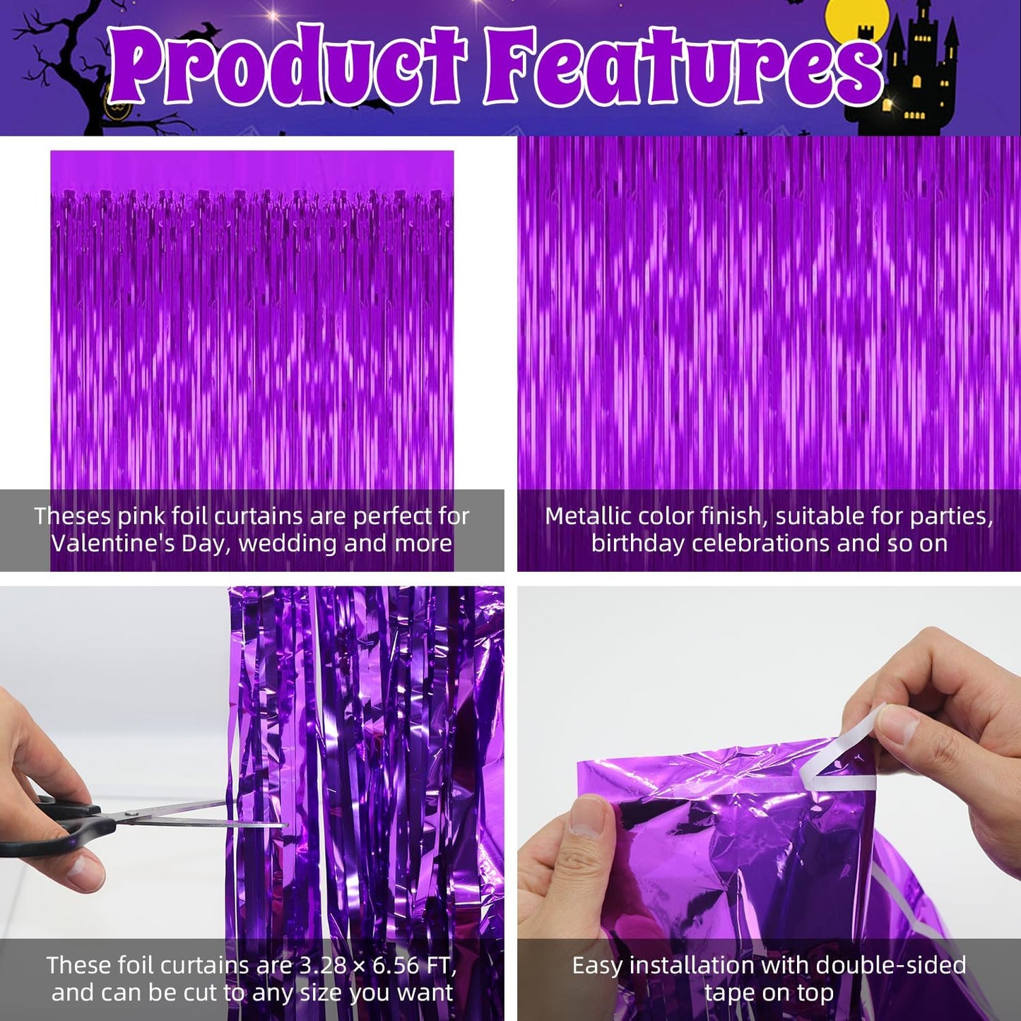 5 Pack Purple Backdrop Tinsel Streamers Foil Fringe Backdrop Halloween Party Decorations Purple Backdrop Curtain Birthday Graduation Bachelorette Christmas New Year Party Decorations