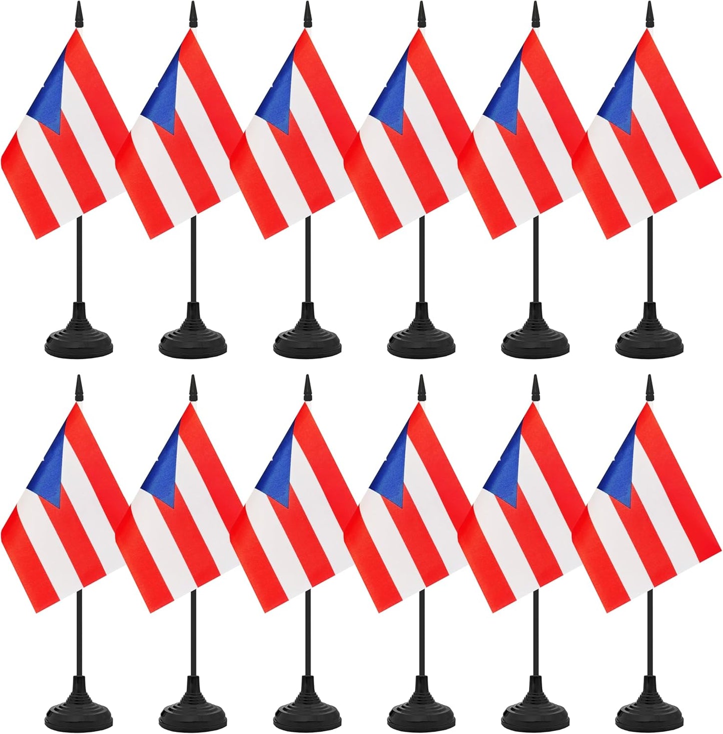 12 Pack Puerto Rico Desk Flag Set, Puerto Rican Table Office Flag, Small Miniature Desktop Flag With Black Pole and Black Base, Classroom, Offices Meeting Desk Decoration (Puerto Rico)