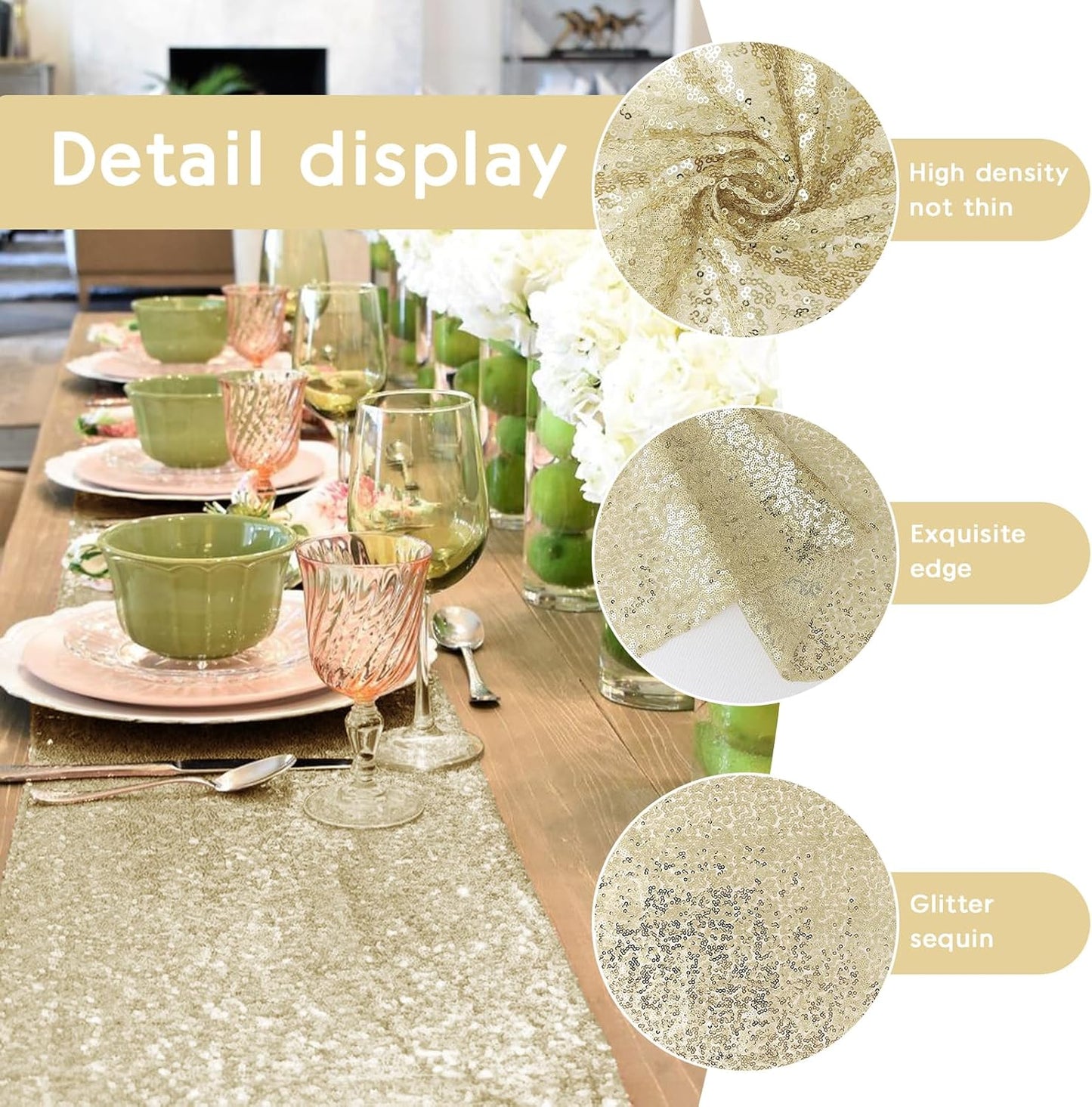 10 Packs 12 x 72 inches Sequin Table Runner, Champagne Glitter Table Runner for Birthday Party Supplies Wedding Engagement Baby Shower Holiday Celebration Event Decorations