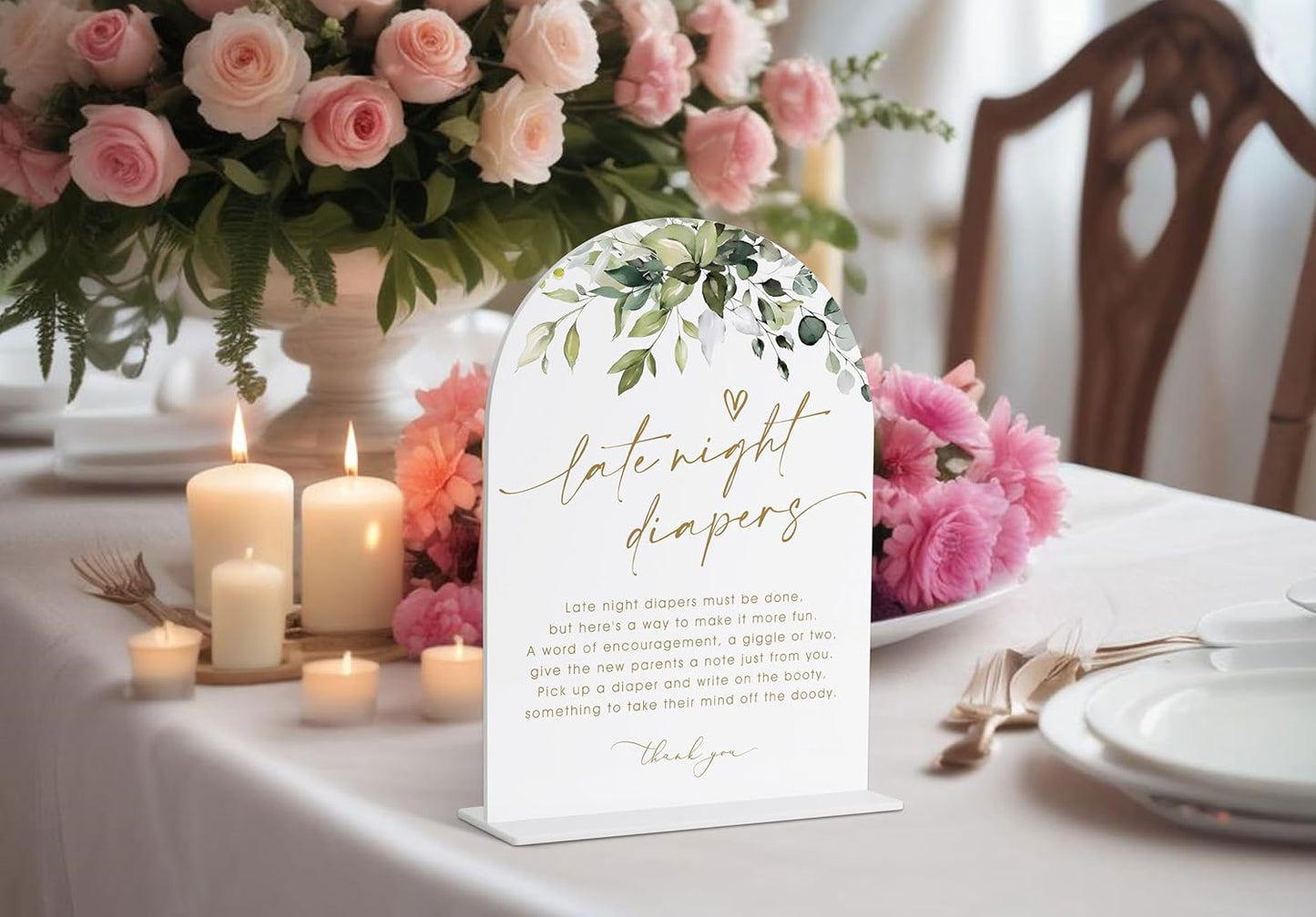 Late Night Diapers Sign, Greenery Gold Baby Shower Sign, Dirty Diaper Game, Neutral Baby Shower Decorations, Gender Reveal Table Acrylic Decorations, Table Centerpieces for Party Event - 22