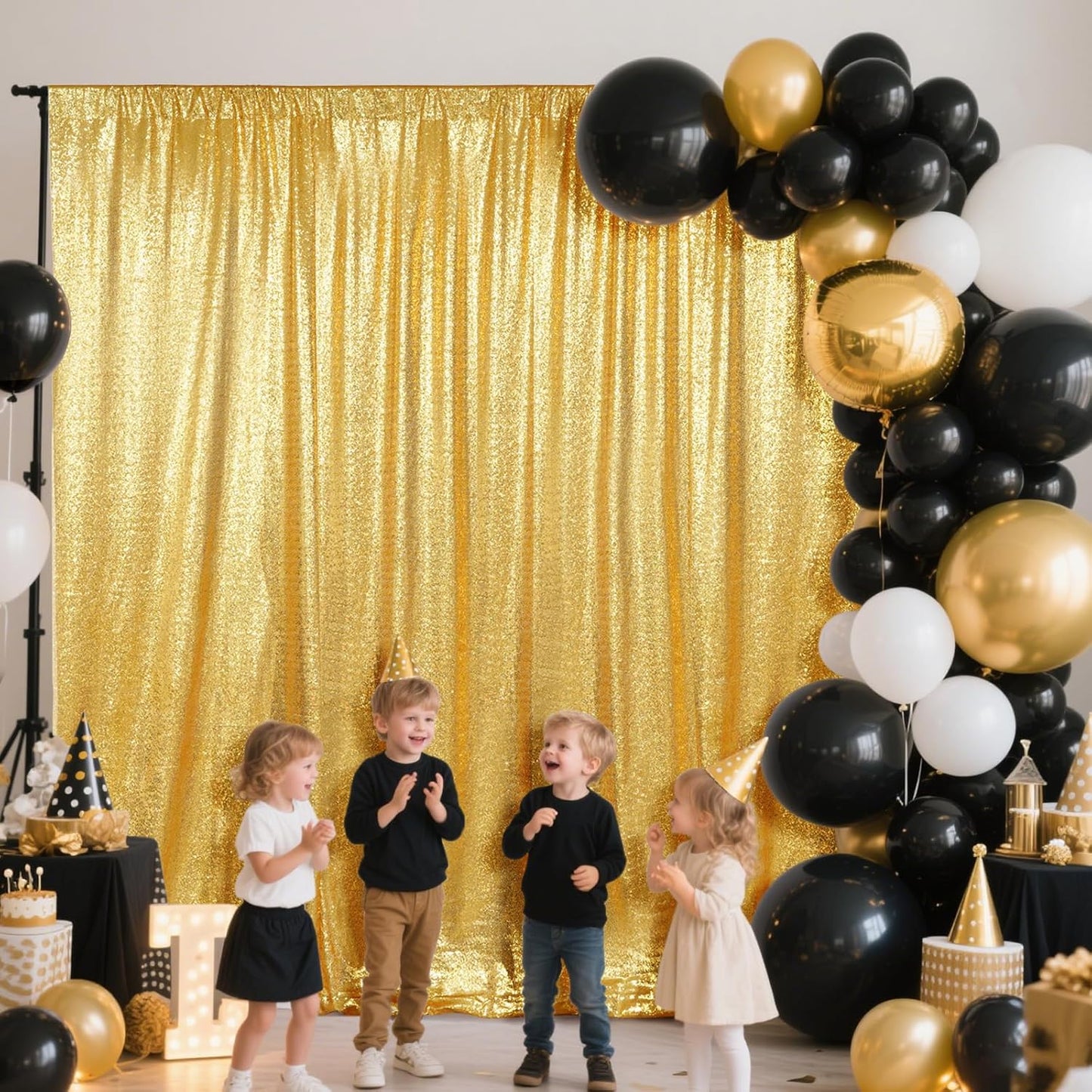 SquarePie Sequin Backdrop Curtain Less See Through Thick Background for Party 4FT x 8FT Gold