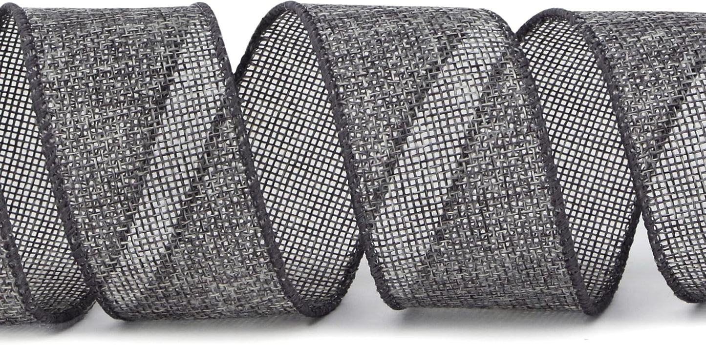 Ribbli Grey Burlap Wired Ribbon,1-1/2 Inch x 10 Yard,Gray,Solid Wired Edge Ribbon for Big Bow,Wreath,Tree Decoration,Outdoor Decoration