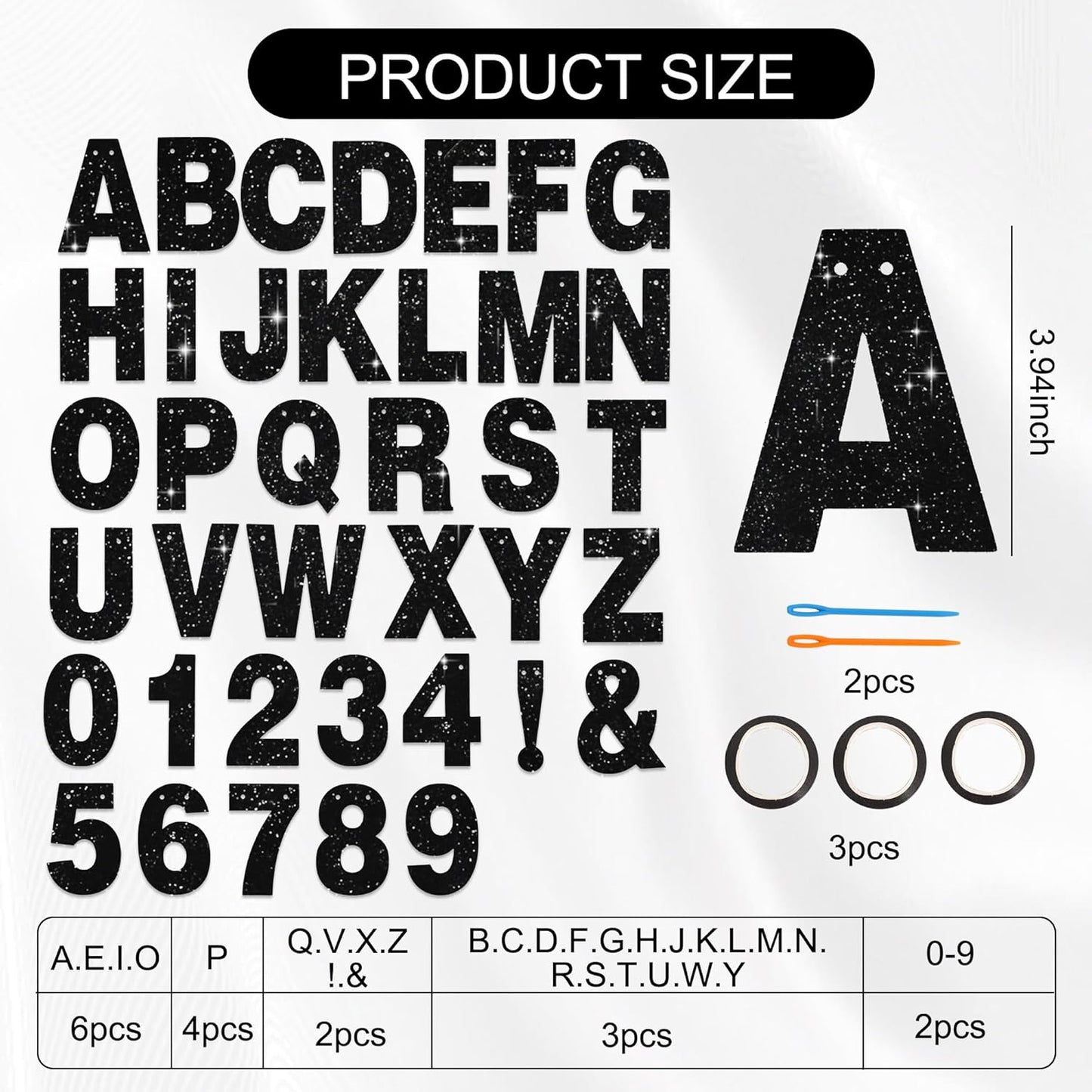 BEISHIDA 116 PCS A-Z Glitter Black DIY Letter Banner Kit Make Your Own Banner，Including 111 Letters and Numbers 3 Rope and 2 Threading Device,Customized for Birthday Graduation Wedding Halloween Party Decor