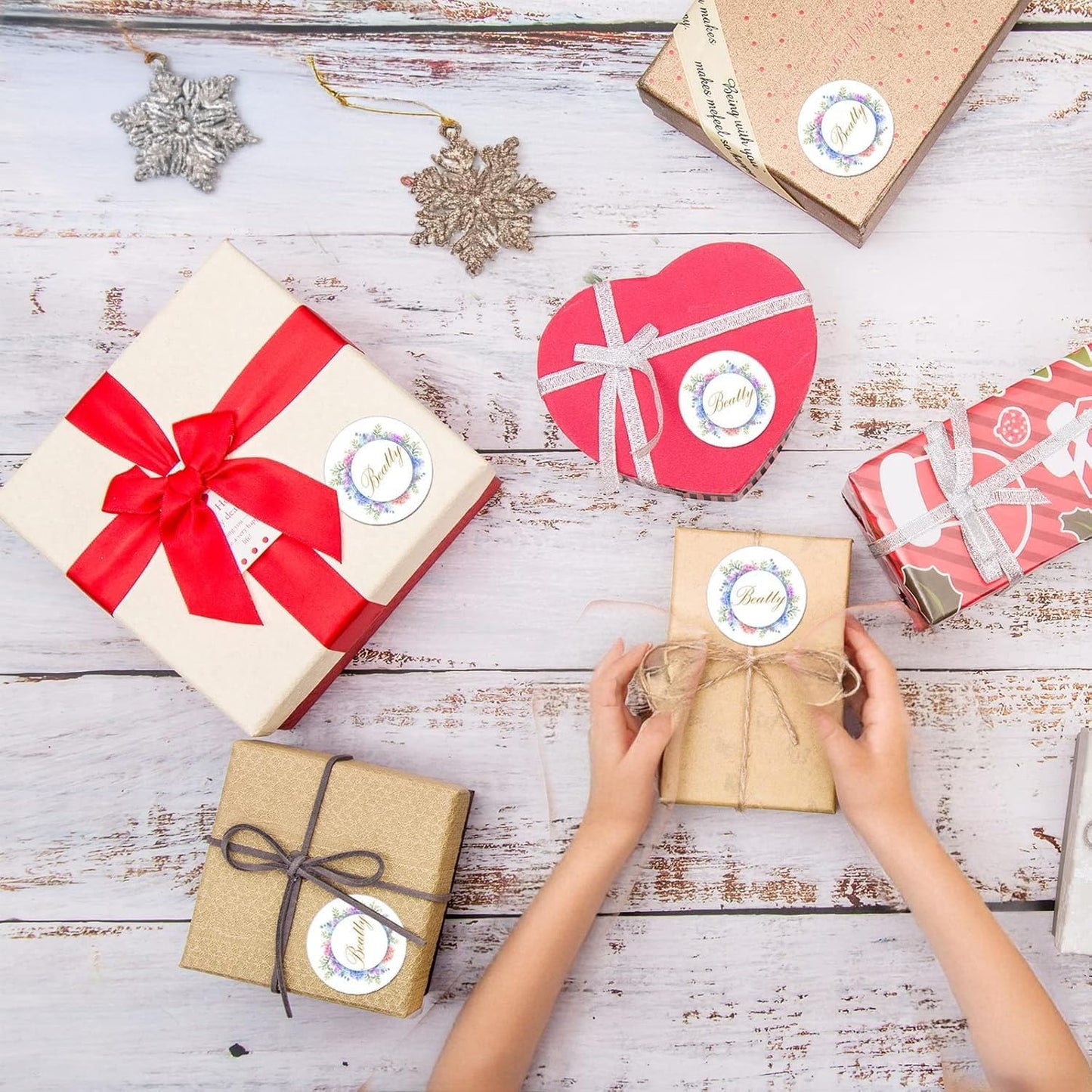 Custom Stickers for Weddings, Birthdays & Businesses - Personalized Labels with Your Logo - Waterproof, Fade and Heat Resistant - Pack of 100-1000 (Wreath P, 4 Inch)