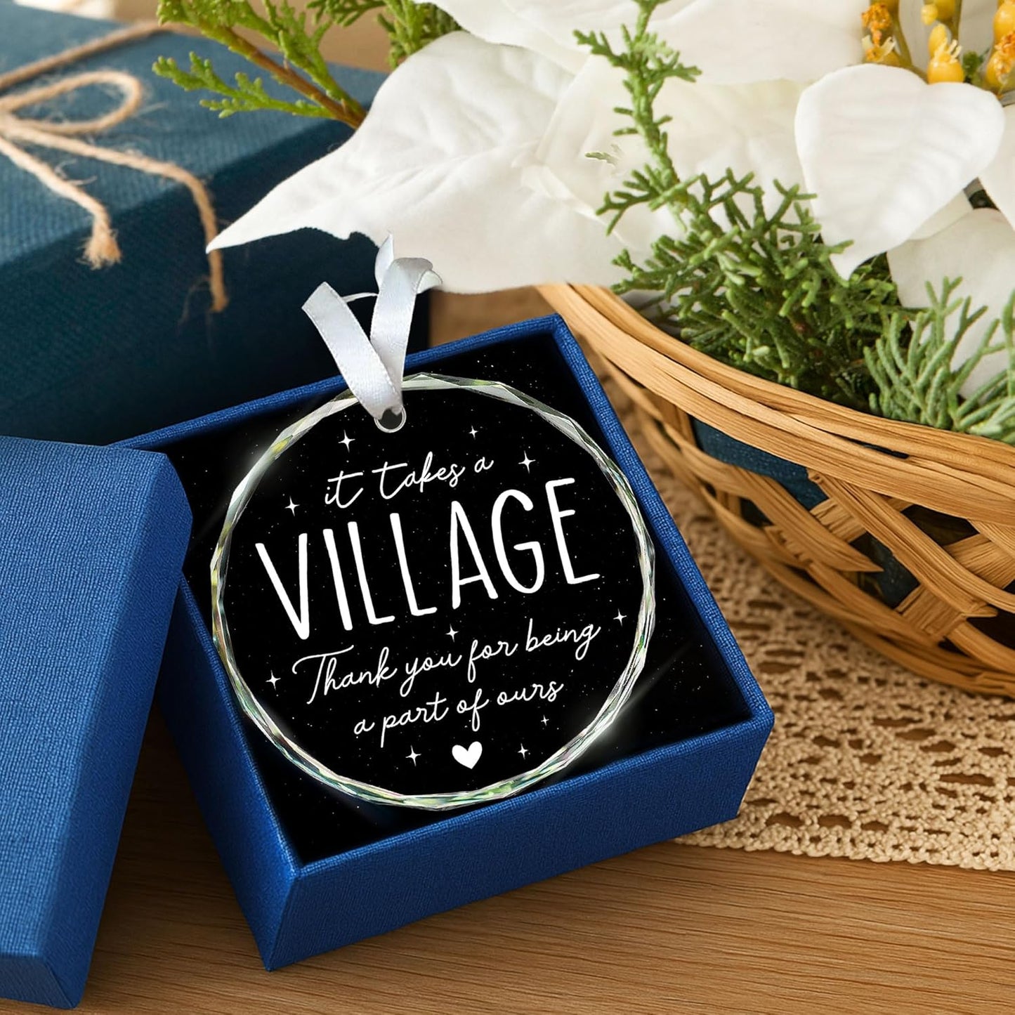 HEXMOZ Teacher Appreciation Gifts - Thank You Gifts for Women - Appreciation Gift for Teacher Daycare Provider Nanny Babysitter Coworker Employee - It Takes a Village Thank You Gift - Glass Ornament