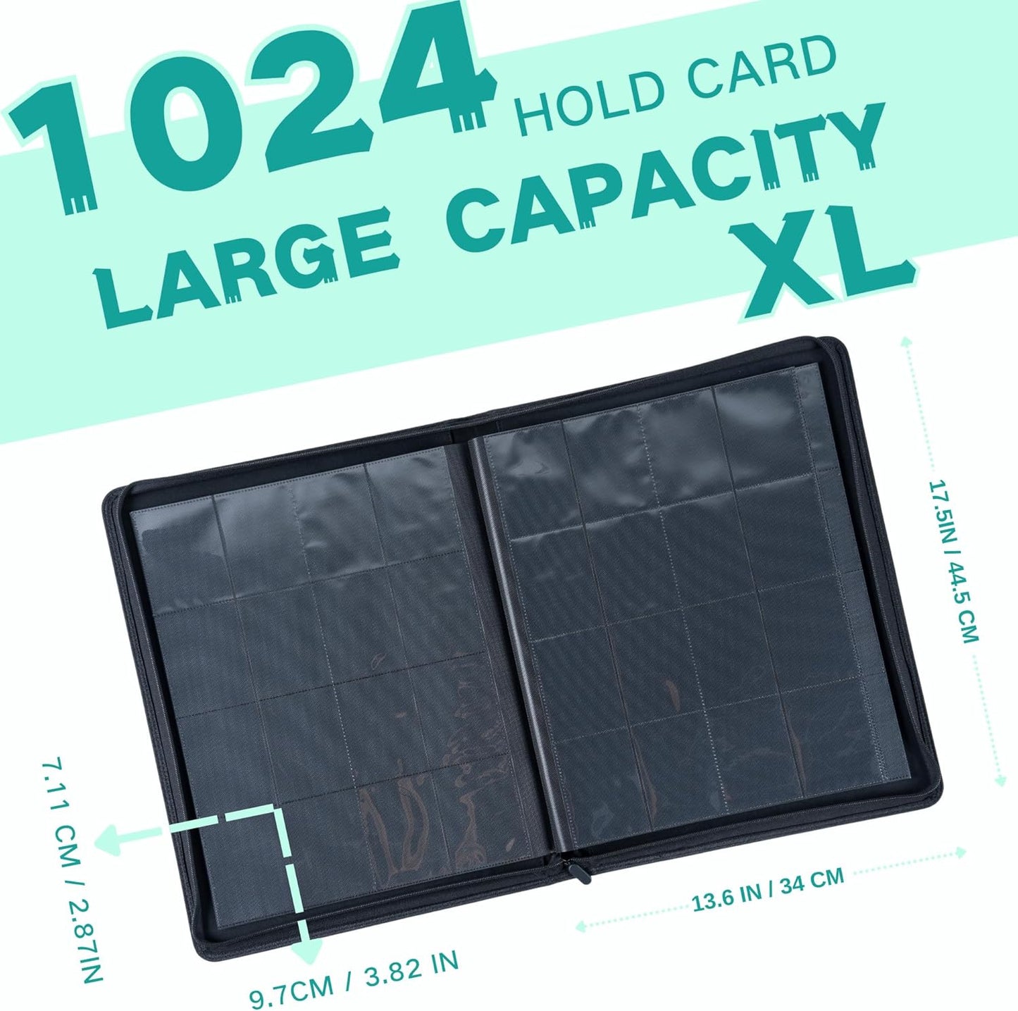 1000+ Pockets Trading Card Binder, 16-Pocket Card Ablum Compatible with MTG,Sports Cards & Other Standard Size Trading Cards (Teal)