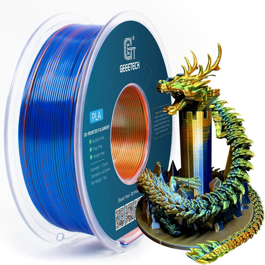 Geeetech 3D Printer Silk PLA Tri-Color Filament, Metal-Like Shiny Silk Filament 1.75mm 1kg (2.2lbs) Spool, Dimensional Accuracy +/- 0.02 mm, Tri-Color Orange Blue Green