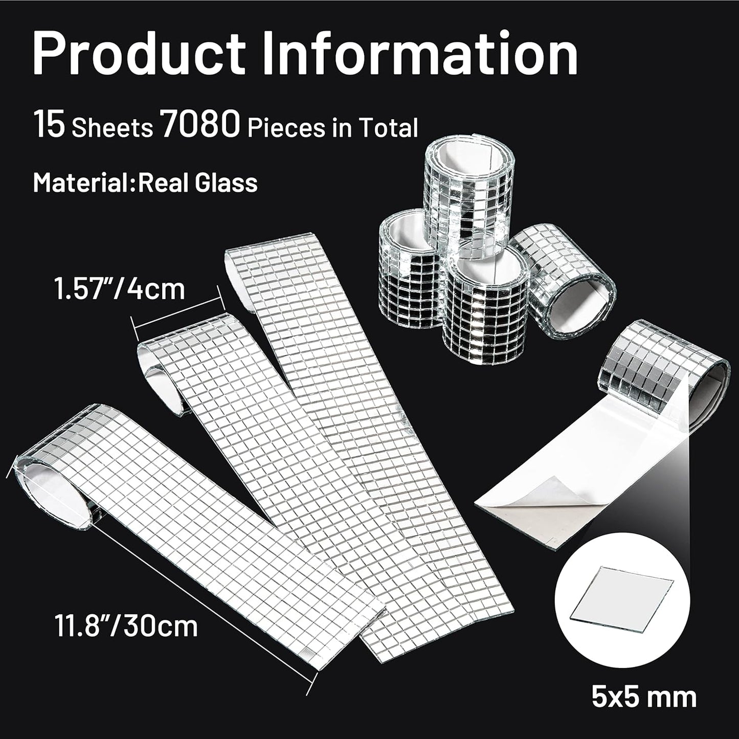 PP OPOUNT 7080 PCS Disco Ball Tiles, 5 x 5 mm Self-Adhesive Mini Mirror Tiles for DIY Craft Decoration, Art Collage, Indoor Outdoor Decoration (Silver)