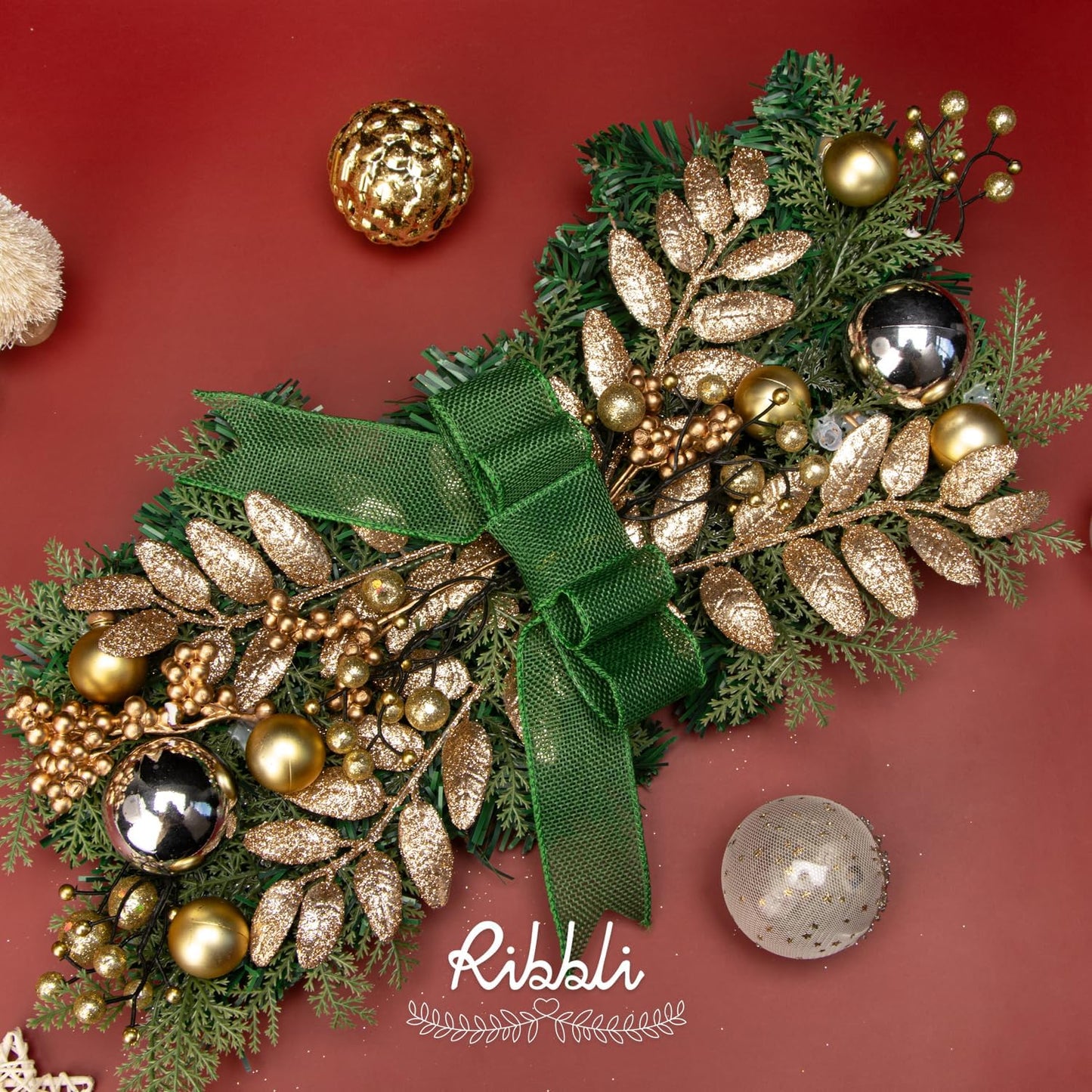 Ribbli Emerald Green Burlap Wired Ribbon,1-1/2 Inch x 10 Yard, Wired Edge Ribbon for Big Bow,Wreath,Tree Decoration,Outdoor Decoration