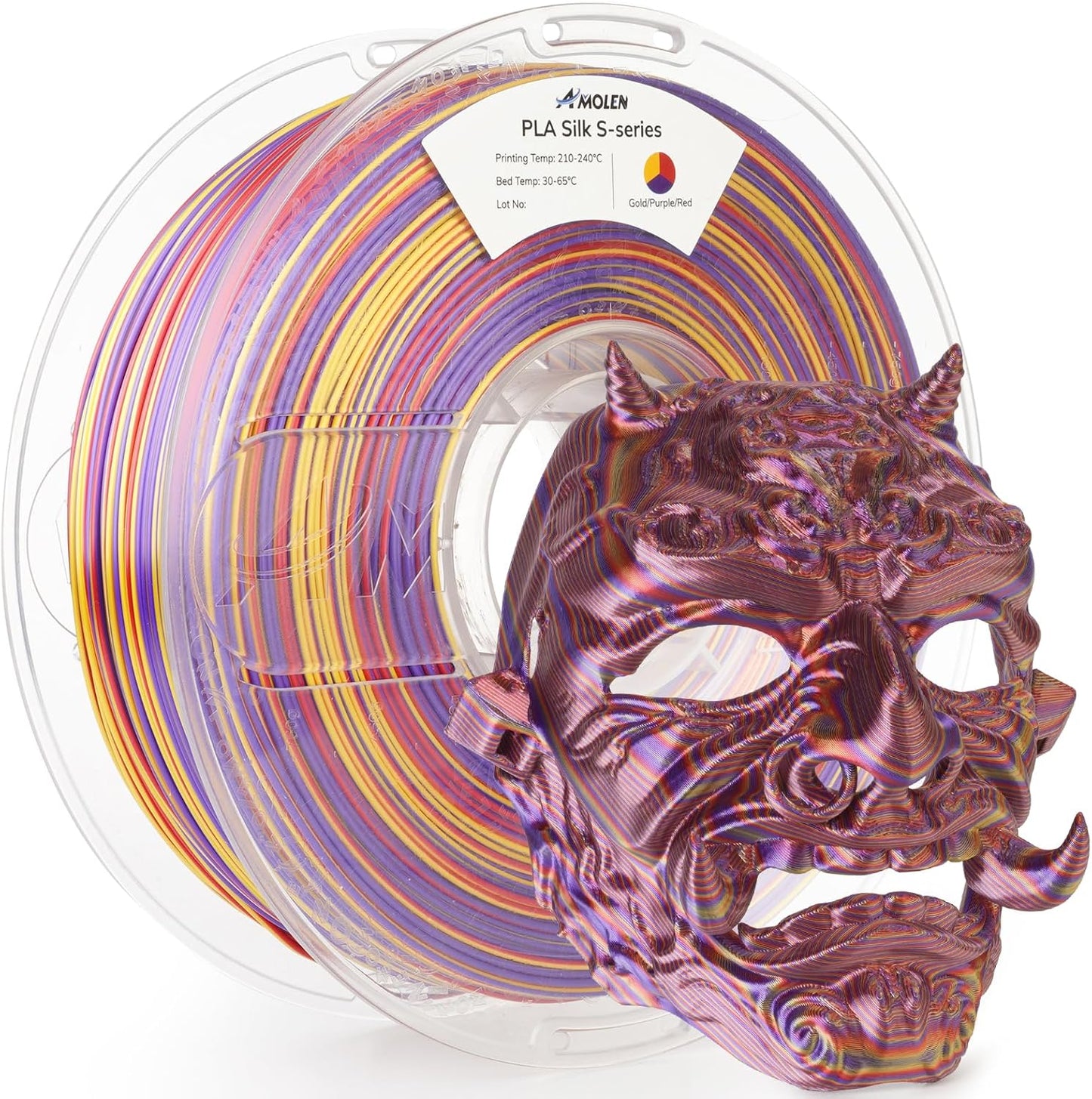 AMOLEN Silk PLA 3D Printer Filament, Shiny Multicolor Rainbow PLA Filament 1.75mm, Fast Color Change PLA 3D Printing Filament for Most FDM 3D Printer, Gold Purple Red, 1kg (2.2lbs)