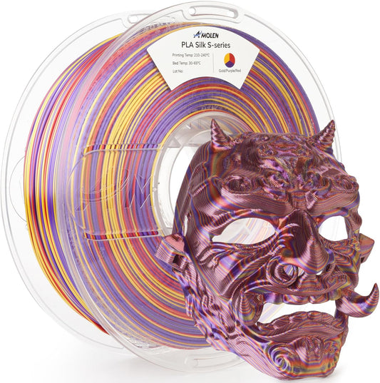 AMOLEN Silk PLA 3D Printer Filament, Shiny Multicolor Rainbow PLA Filament 1.75mm, Fast Color Change PLA 3D Printing Filament for Most FDM 3D Printer, Gold Purple Red, 1kg (2.2lbs)