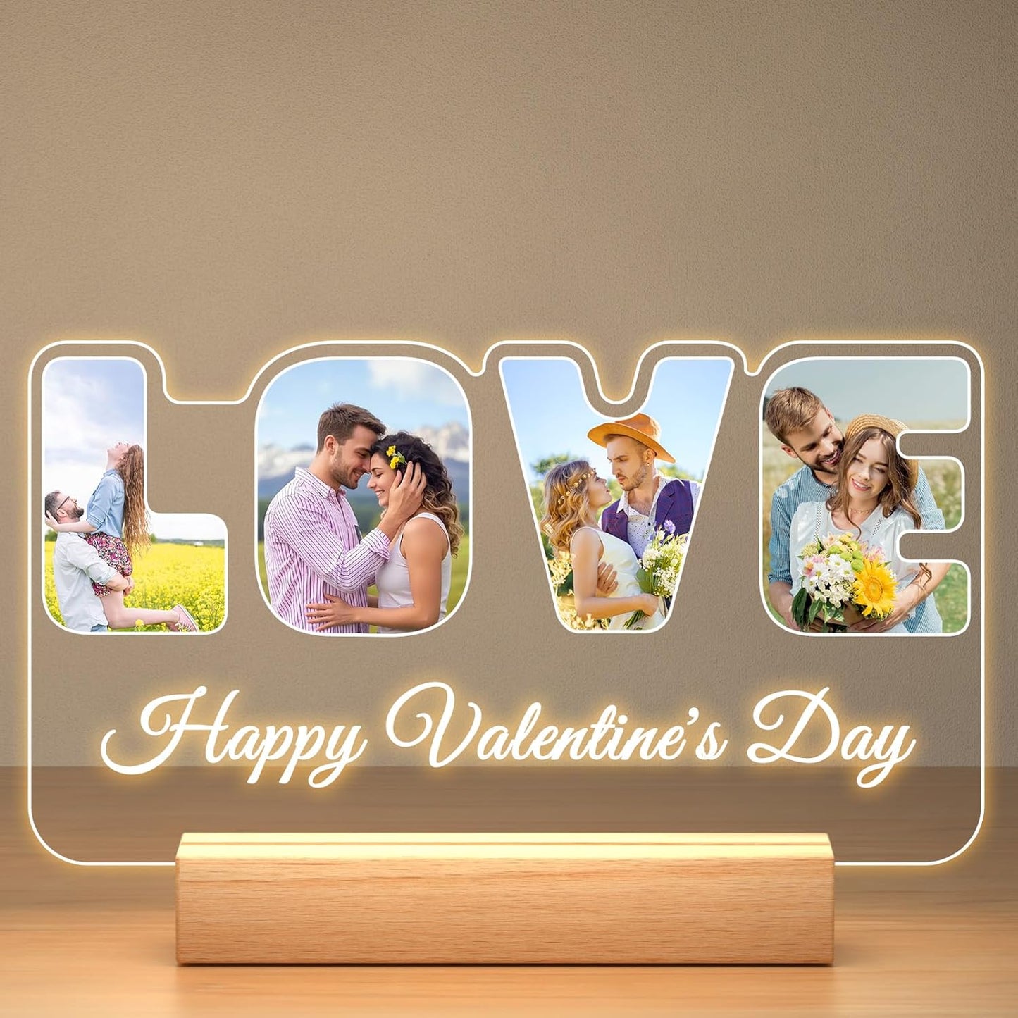 Custom Picture Frames with Photo, Personalized LOVE Photo Frame with Night Light, Customized Couples Gifts, Personalized Anniversary Valentines Gifts for Women Men Her Him Girlfriend Boyfriend