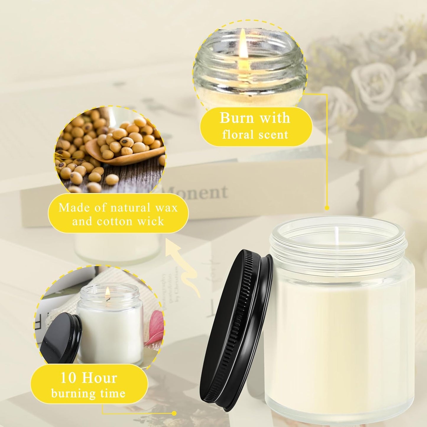 ACITHGL 36 Pcs 4oz Mini Mason Jar Candles Small Scented Candles Bulk Aromatherapy Ideal Souvenir Favors for Wedding Birthday Party (Lemon, Citrus, Coconut Milk, Black)