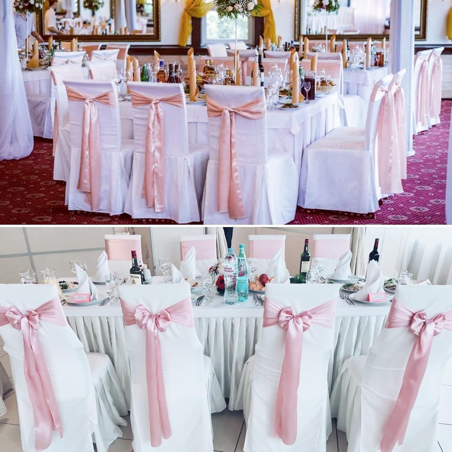 50 PCS Satin Chair Sashes Bows Decorative Universal Chair Cover Chair Ribbon Ties Back Sash for Wedding Birthday Party Ceremony Reception Banquet Event Restaurant Kitchen Decor(7x108 inch,Rose Gold)