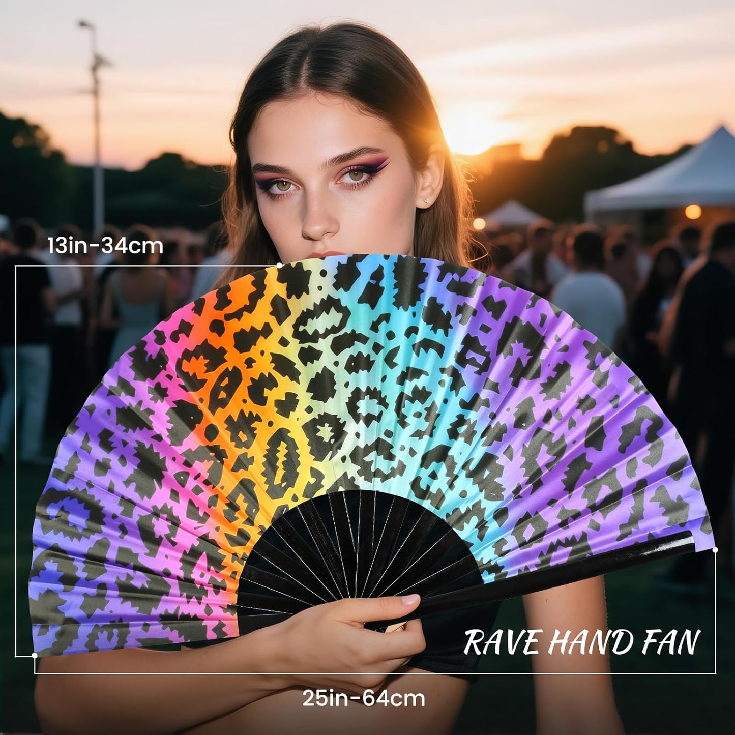 SYNTECSO Folding Hand Fan for Rave, Popping Fan for Line Dancing, Drag Queen, Women and Men Gift，Chinese Japanese UV Glow Clack Fan for Parties, Music Festivals, EDM and Decoration