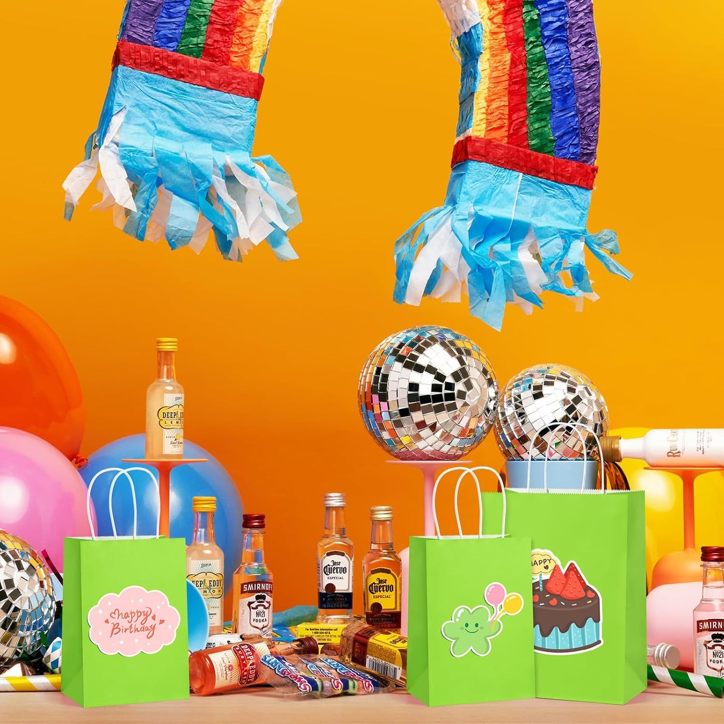 BagDream 8x4.25x10.5 Inch 100Pcs Green Gift Bags Medium, Kraft Paper Bags with Handles Bulk for Welcome Party Favors, Baby Shower, Goody, Treat, Retail, Grocery Paper Sacks