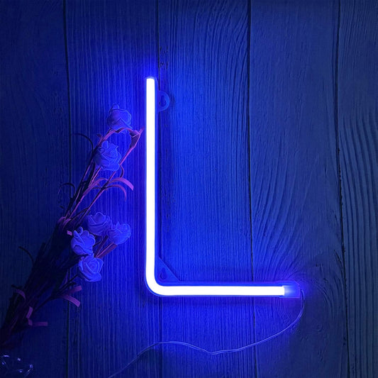 ENUOLI LED Blue Neon Letter Signs Night Light Battery or USB Operated LED Marquee Letters Neon Art Decorative Lights Wall Decor for Children Baby Room Christmas Wedding Party Decoration (L)