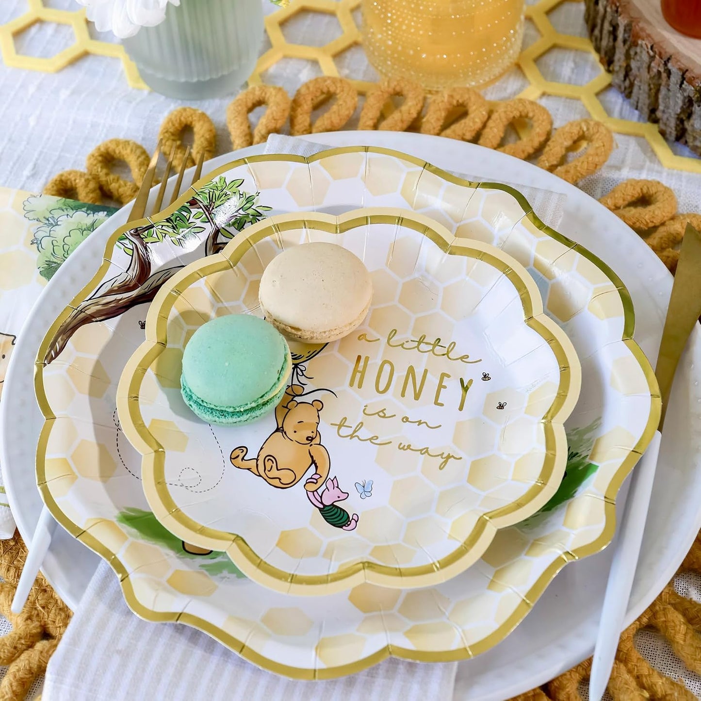 Kate Aspen Honey Bear 78-Piece Winnie Baby Shower Plates and Cups and Napkins Sets for 16 Guests, Classic Winnie Baby Shower Decorations Boy or Girl, Party Paper Plates & Party Supplies