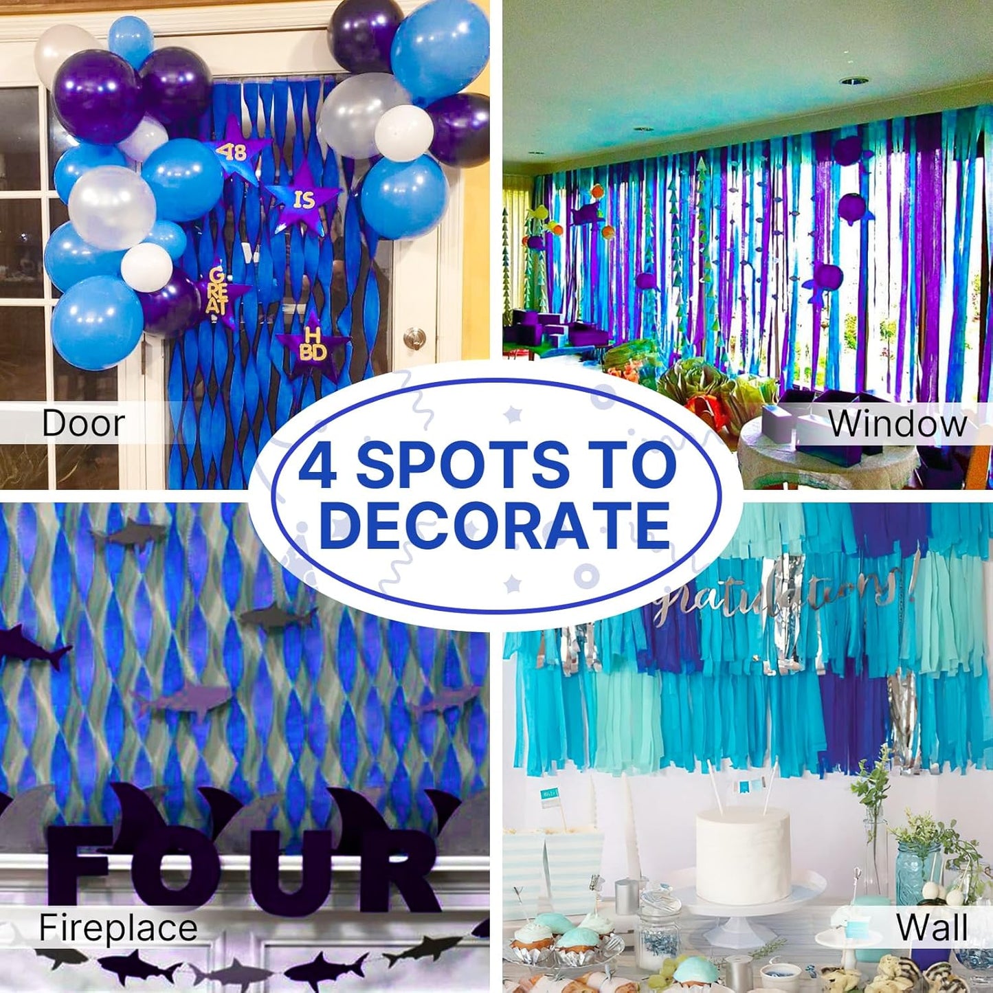 PartyWoo Blue Crepe Paper Streamers 4 Rolls 328 ft Pack of Royal Blue Crepe Paper Rolls for Graduation Wedding Baby Shower Gender Reveal Birthday Party Decorations (1.8 Inch x 82 Ft/Rolls)