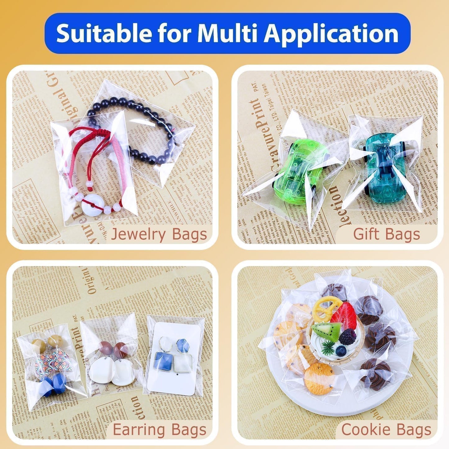 PigPotParty 2"x3" Cellophane Cookie Bags Self Sealing, 100 Pcs Clear Plastic Treat Individual Cookie Bags with seal, Perfect for Goodies, Party Favors, Snacks, Gift Wrapping