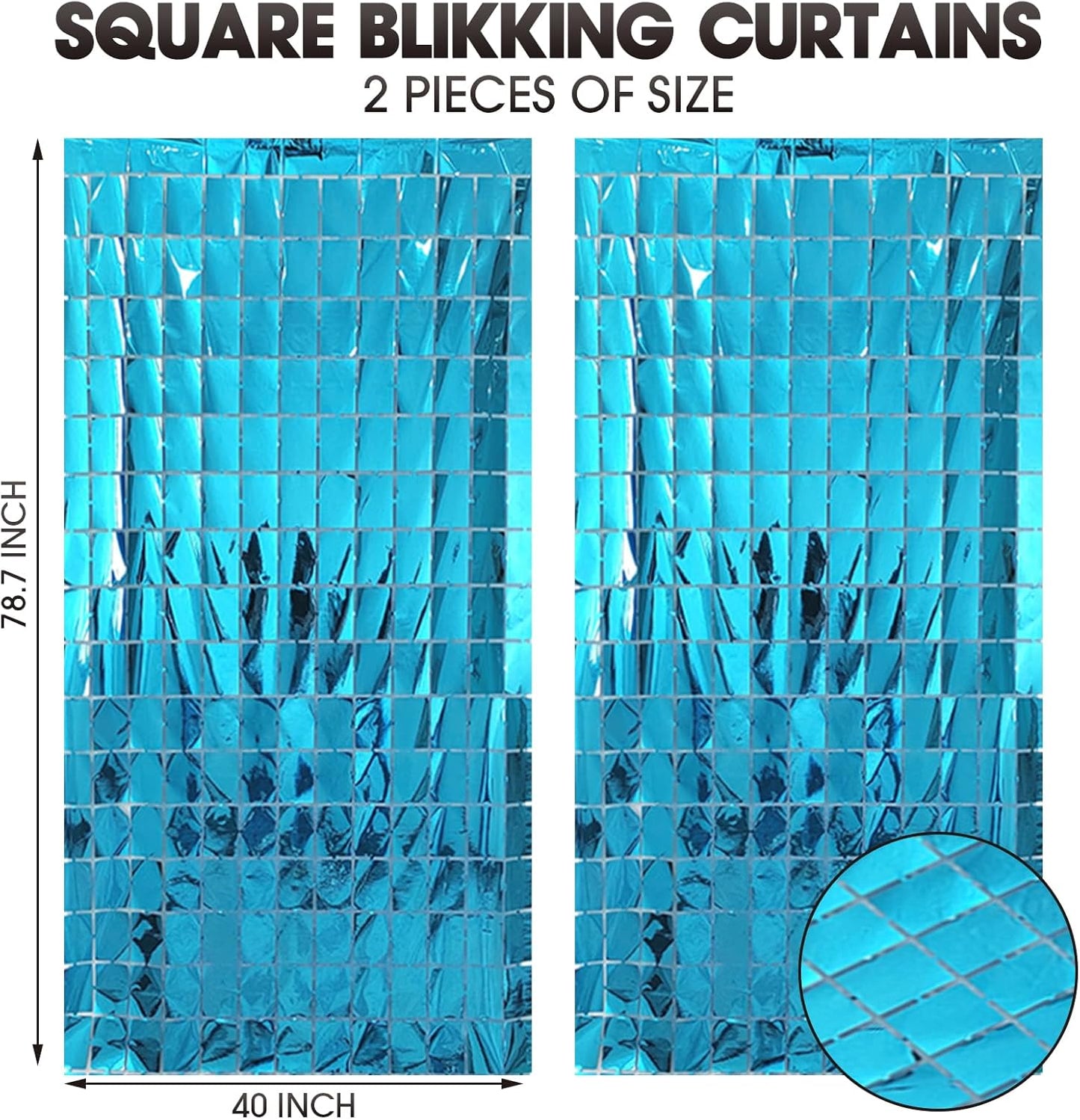 2 Pcs Blue Foil Fringe Square Curtain Backdrop - Blue Streamers Party Decorations, Sequin Square Curtain Photo Wall Backdrop Props for Under The Sea Birthday Ocean Beach Party Decor, 3.3 x 6.6 Ft