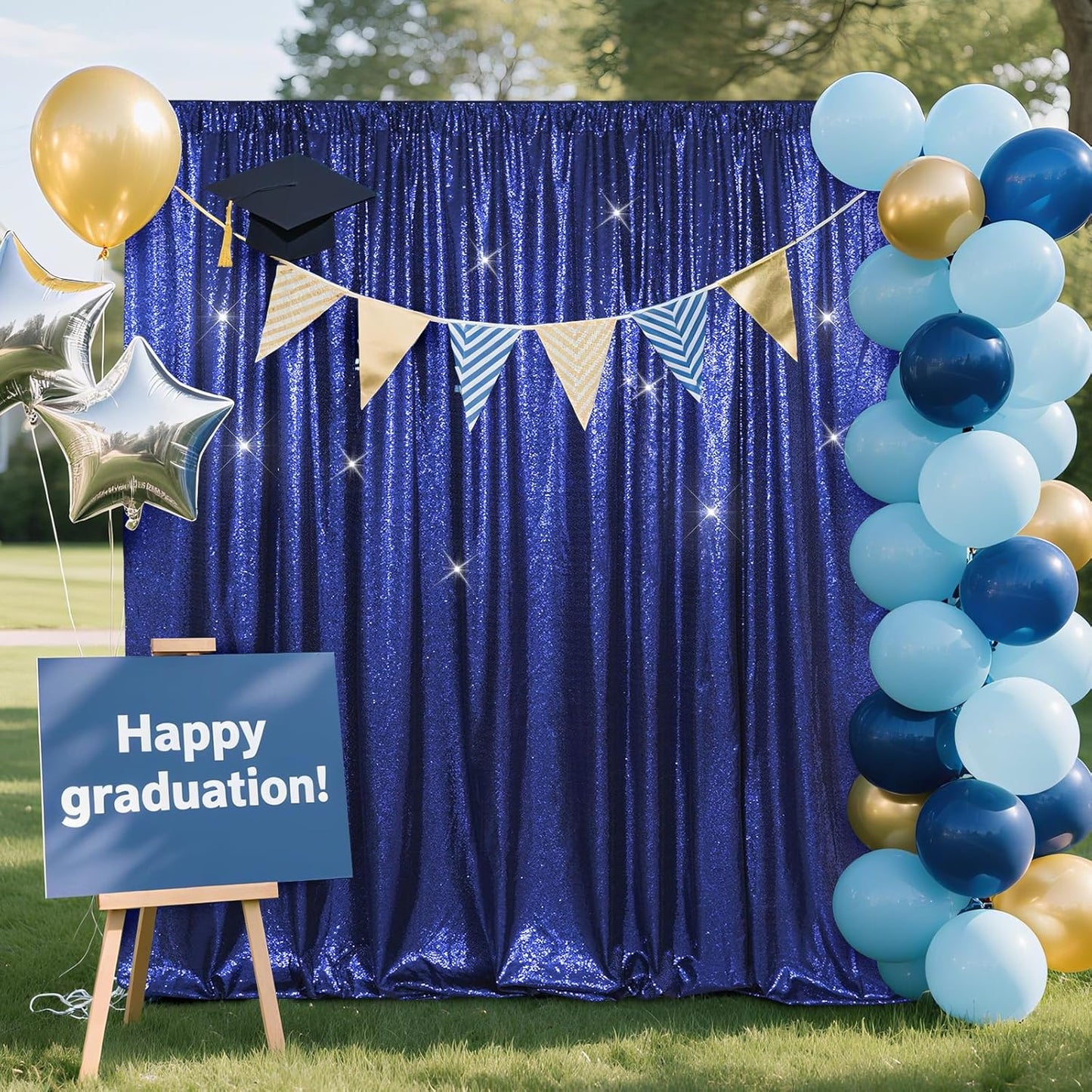 SquarePie Sequin Backdrop Curtain Less See Through Background for Wedding Party 20FT x 10FT Navy Blue