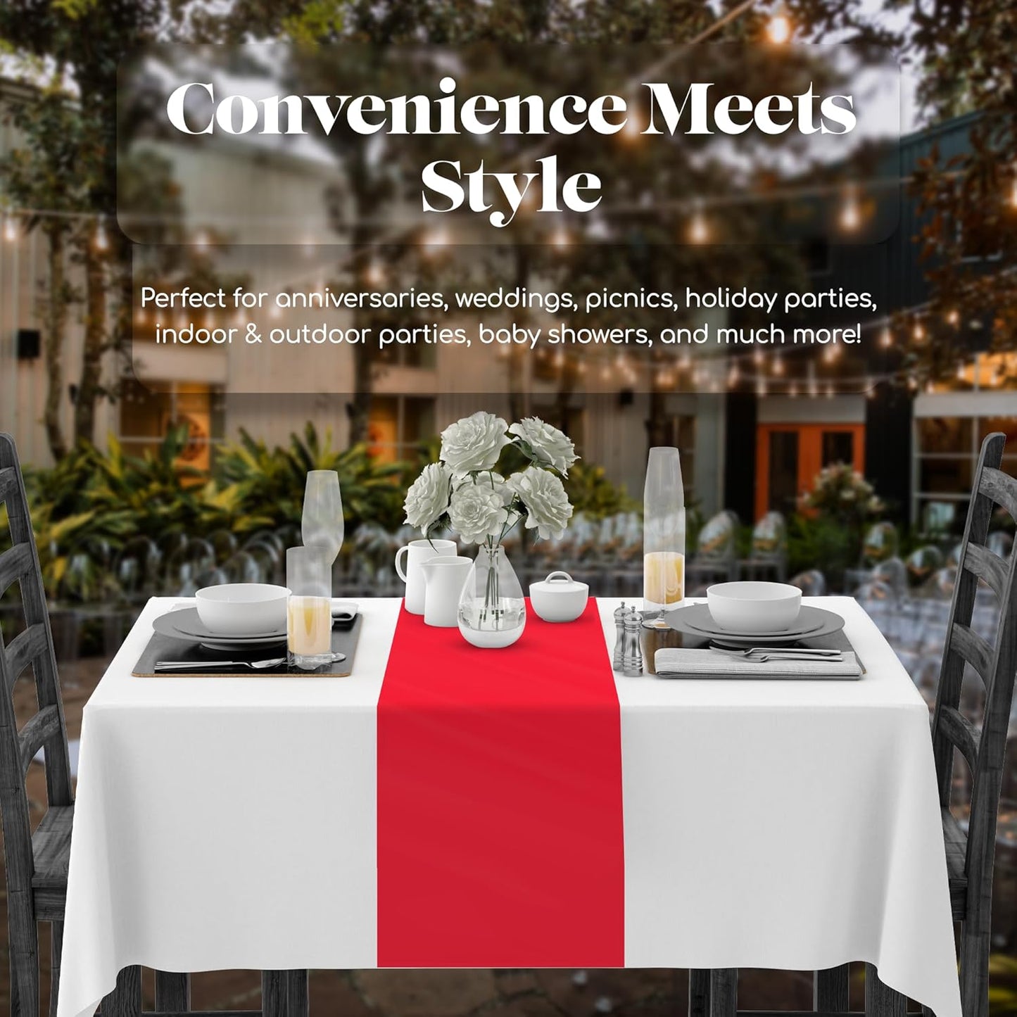 Red 6 Pack Premium Disposable Plastic Table Runner 14 x 108 Inch. Table Runner for Dinner Parties & Events by Grandipity